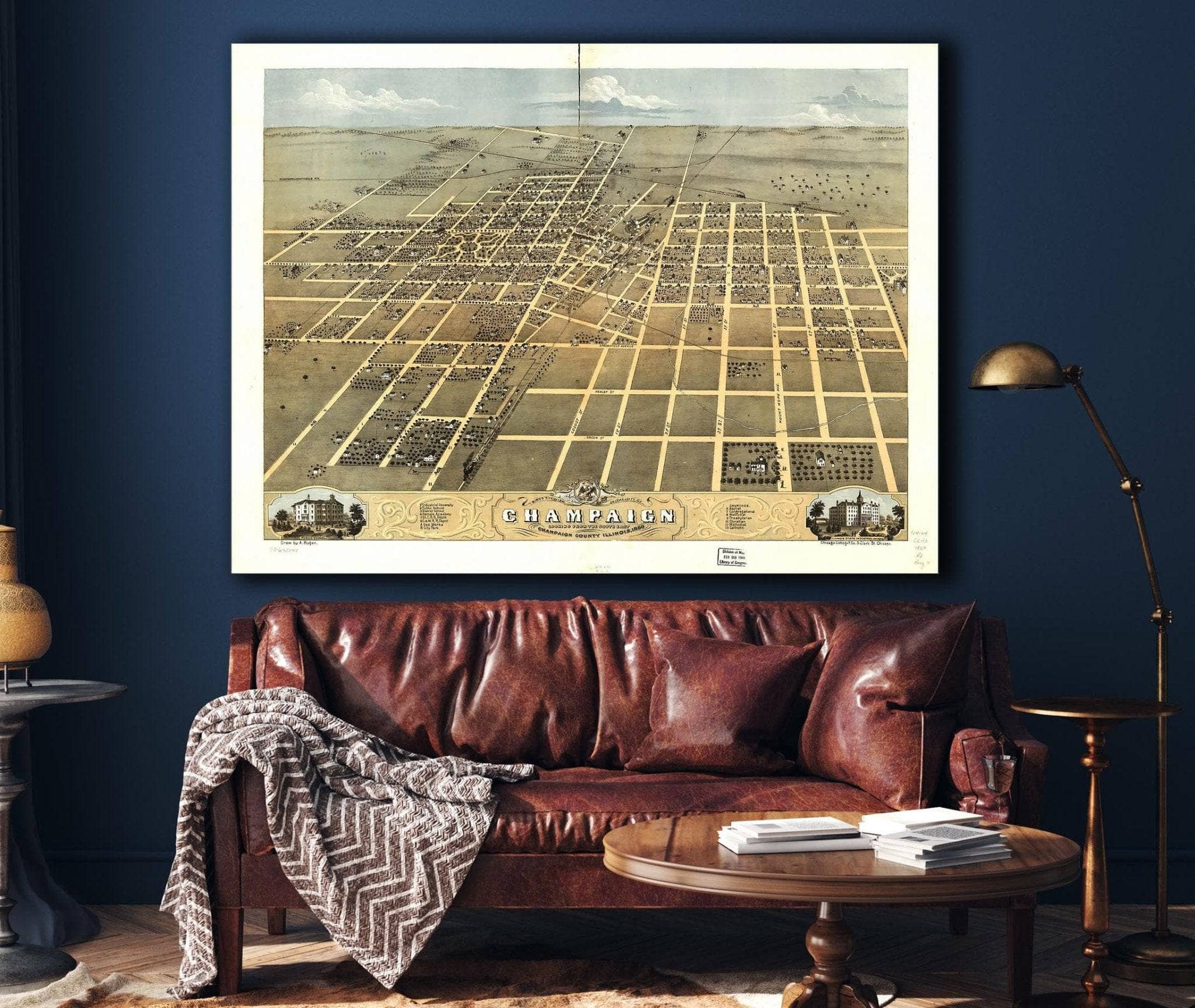 Birds Eye View Of The City Of Champaign Champaign County Illinois 1869 State of Illinois