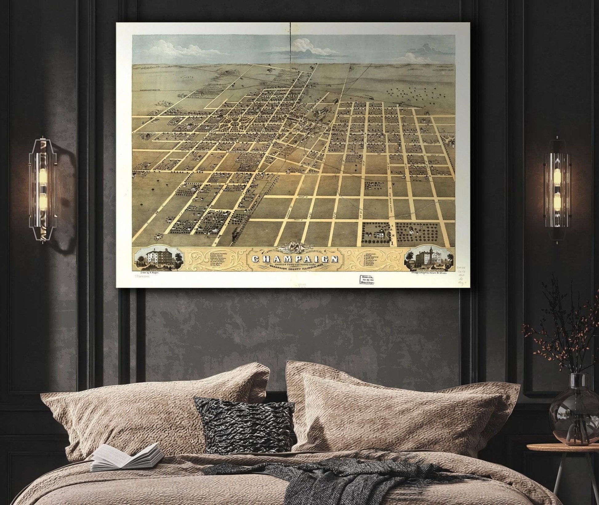 Birds Eye View Of The City Of Champaign Champaign County Illinois 1869 State of Illinois