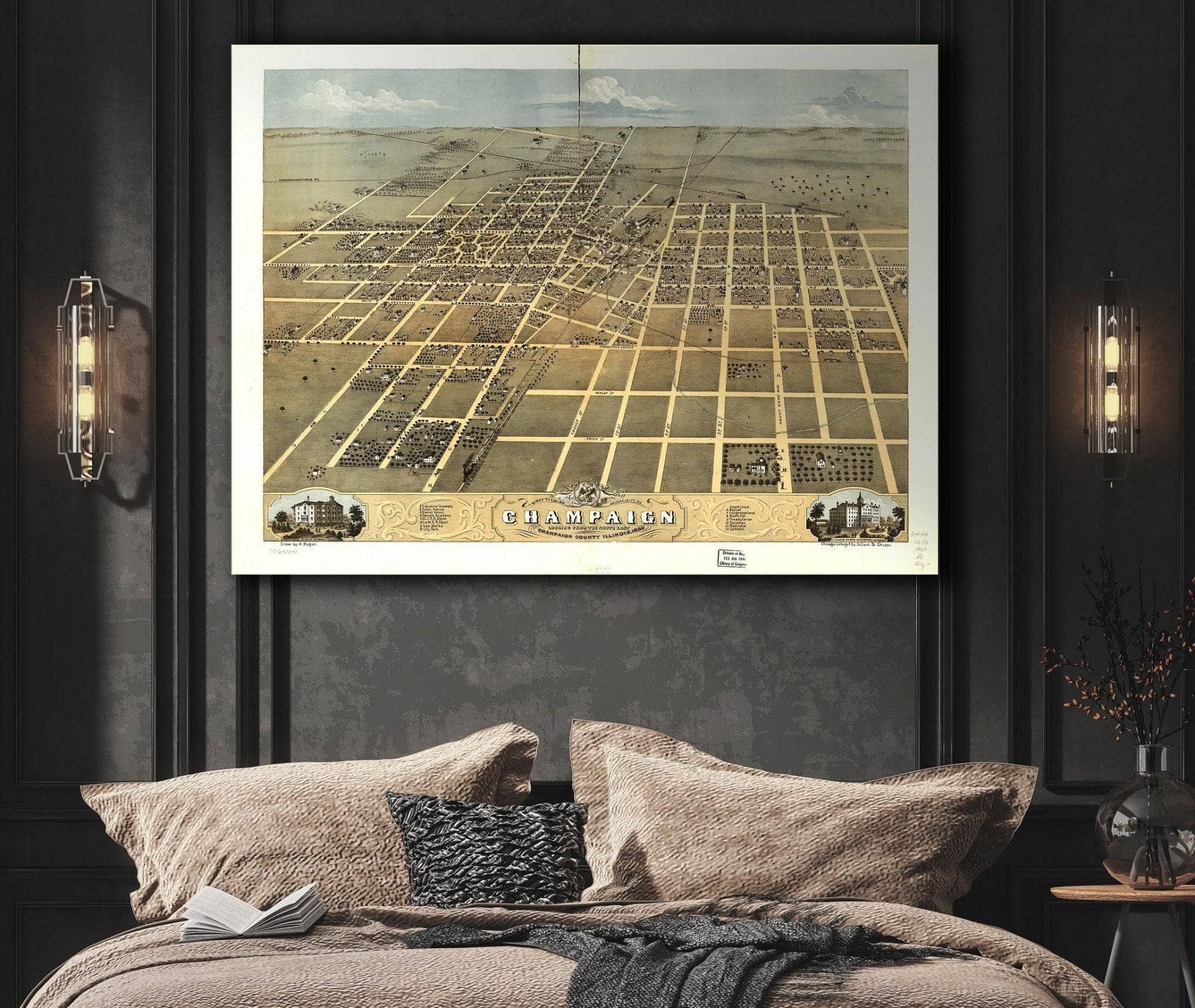 Birds Eye View Of The City Of Champaign Champaign County Illinois 1869 State of Illinois