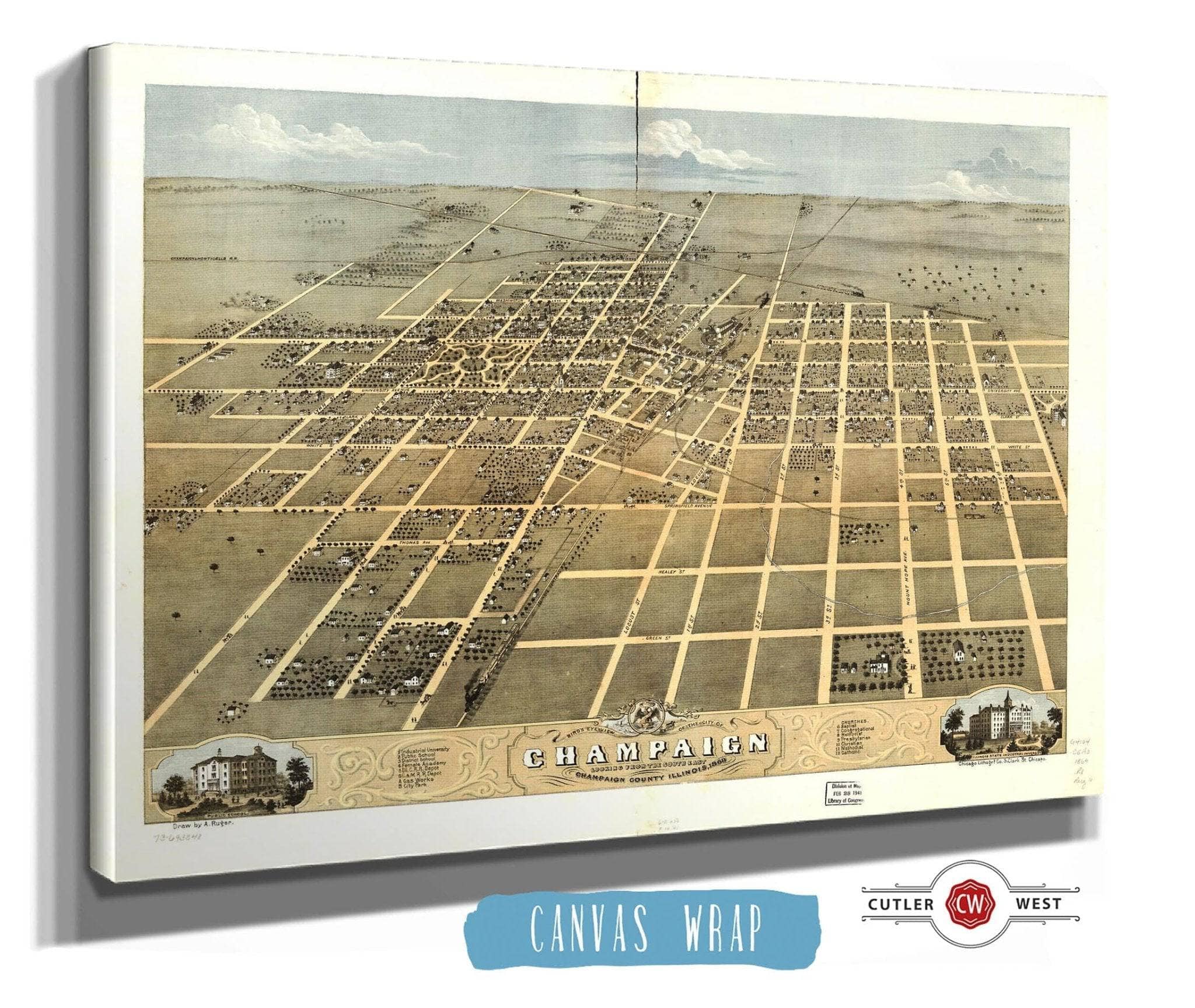 Birds Eye View Of The City Of Champaign Champaign County Illinois 1869 State of Illinois