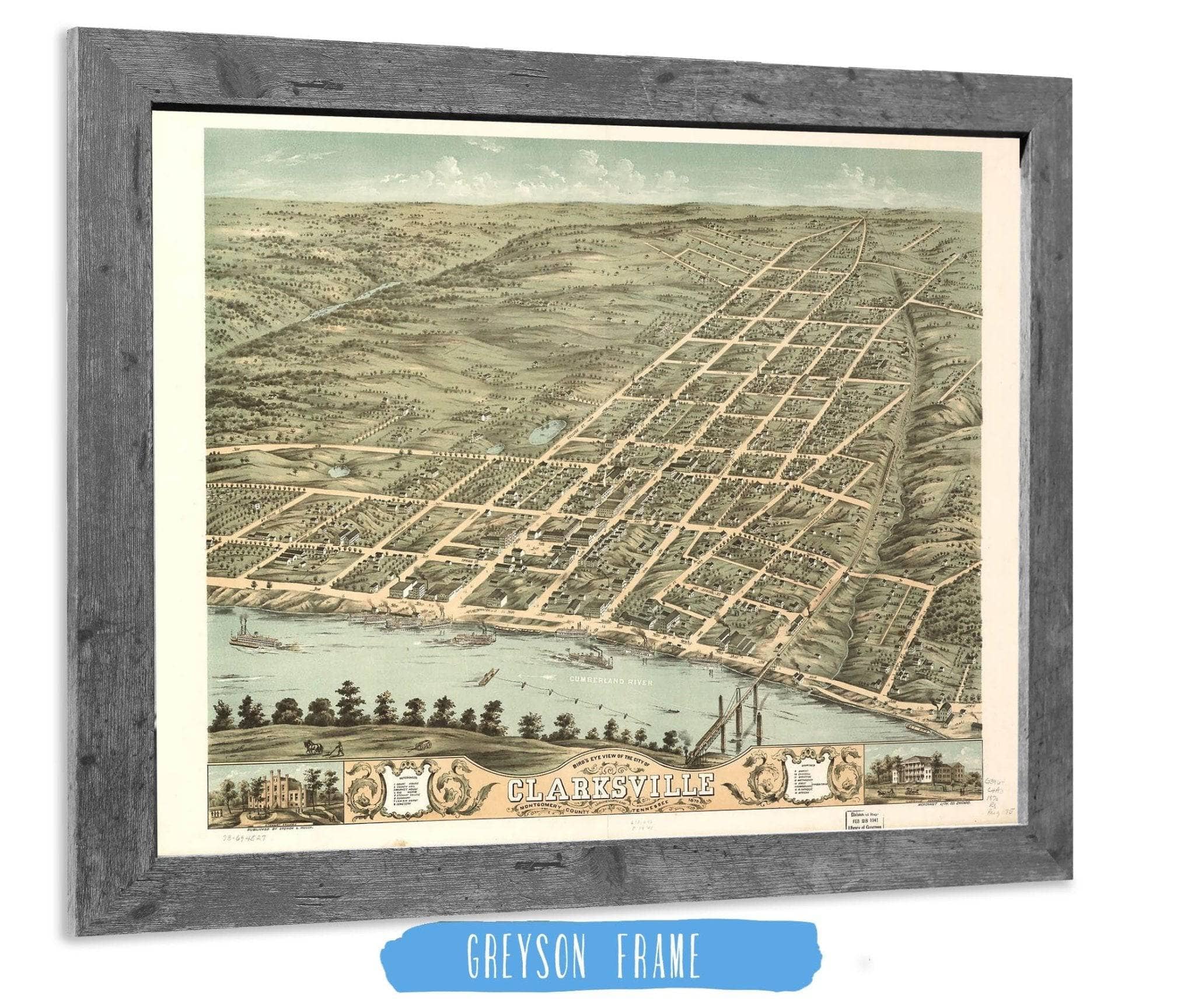 Birds Eye View Of The City Of Clarksville Montgomery County Tennessee 1870 State of Tennessee