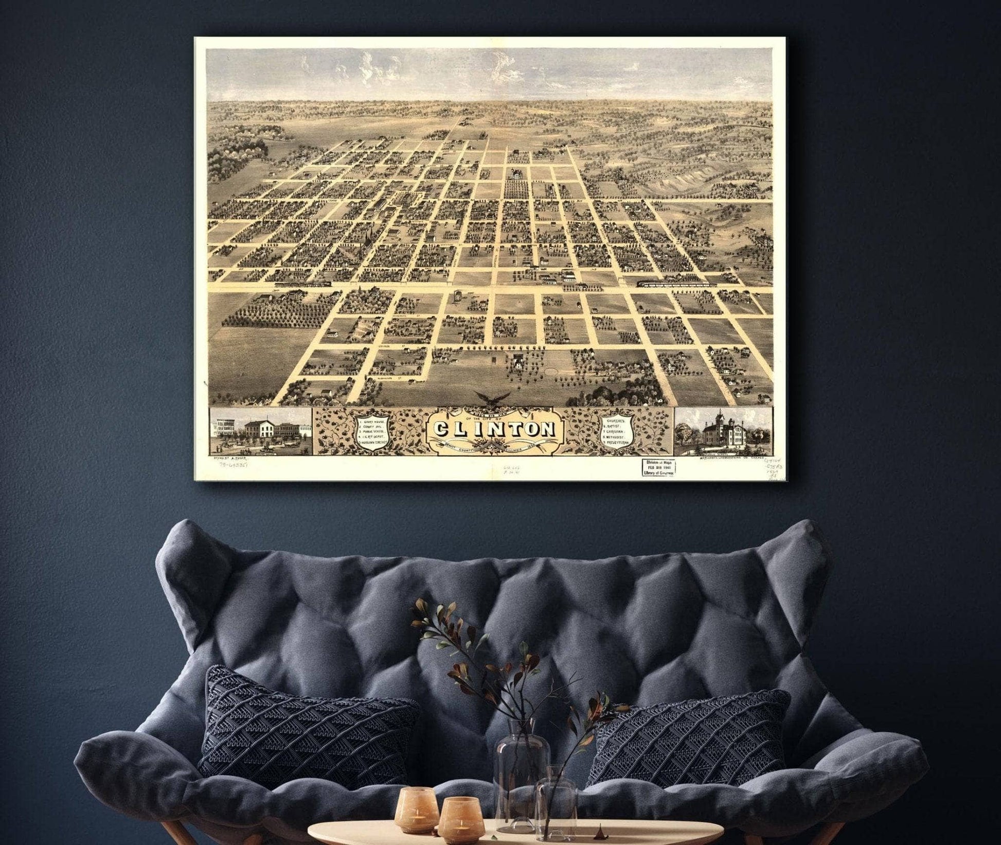 Birds Eye View Of The City Of Clinton Dewitt County Illinois 1869 State of Illinois