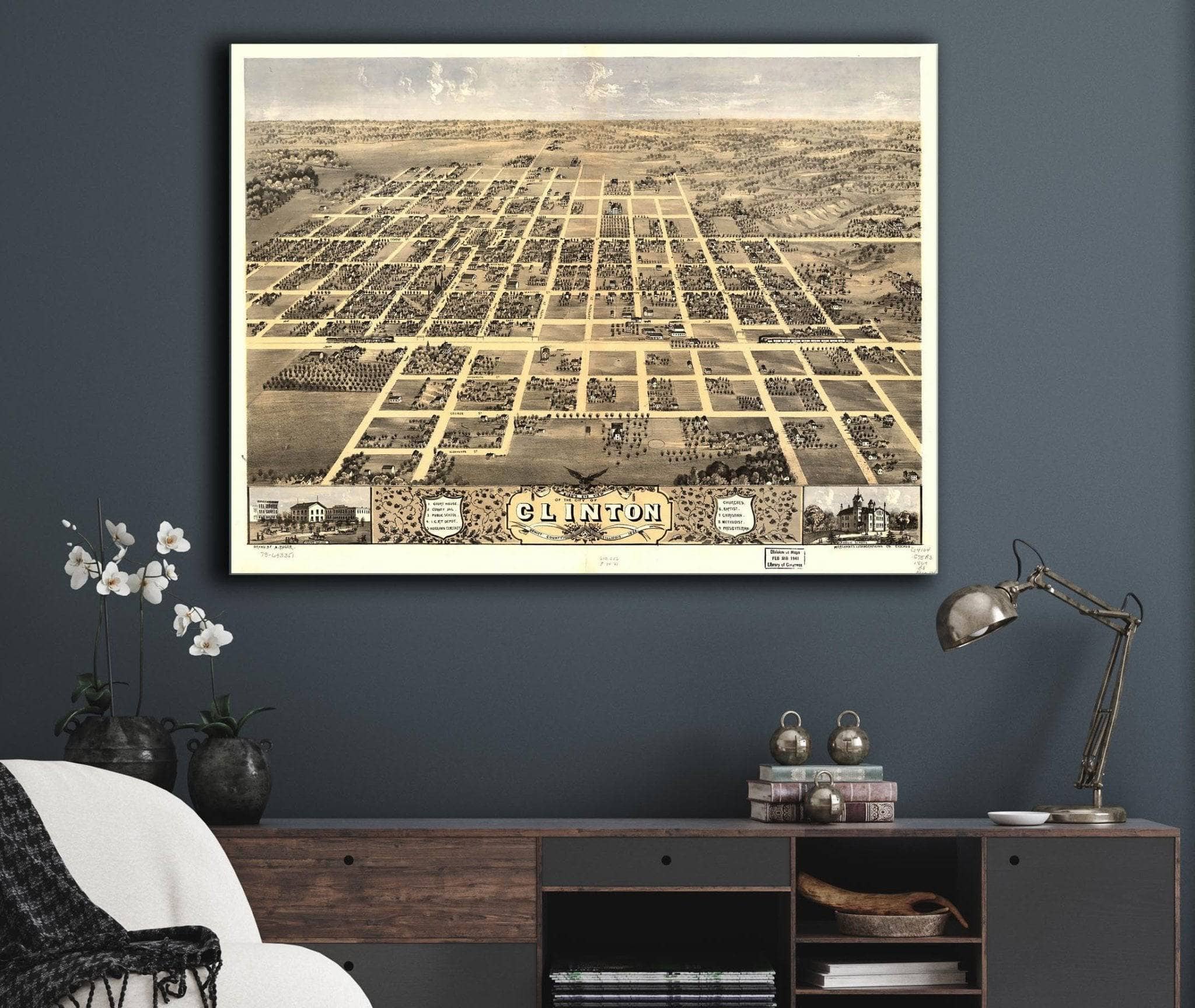 Birds Eye View Of The City Of Clinton Dewitt County Illinois 1869 State of Illinois