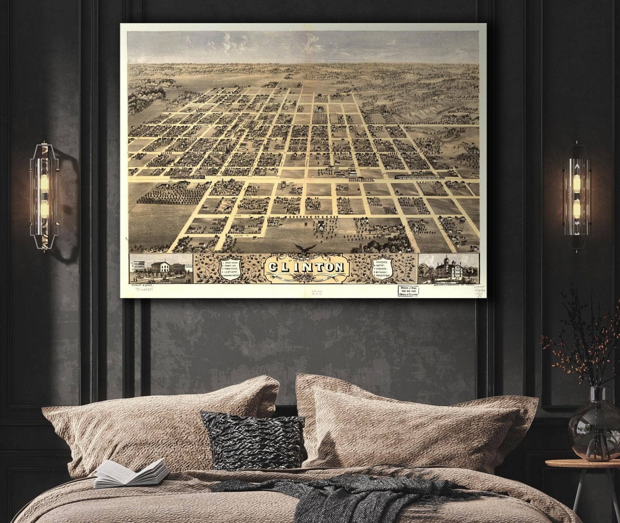 Birds Eye View Of The City Of Clinton Dewitt County Illinois 1869 State of Illinois