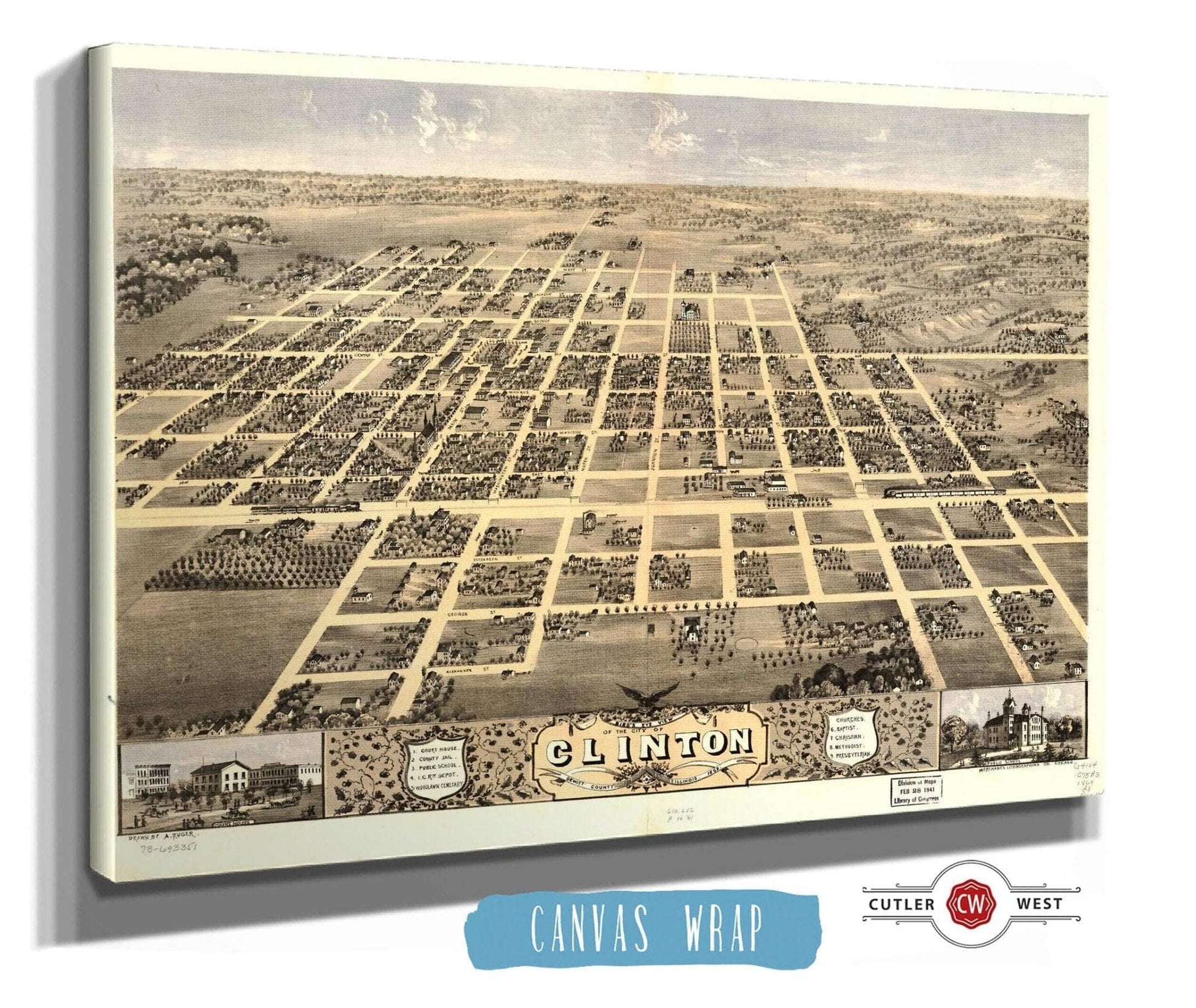 Birds Eye View Of The City Of Clinton Dewitt County Illinois 1869 State of Illinois