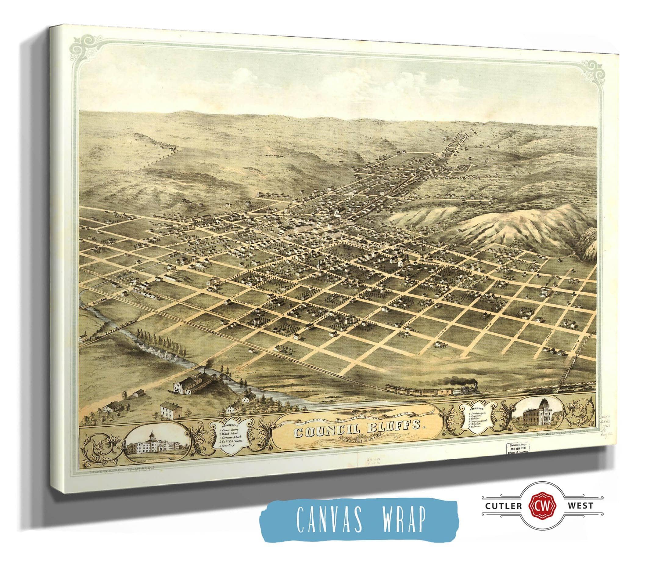 Birds Eye View Of The City Of Council Bluffs Pottawattamie Co Iowa 1868 State of Iowa