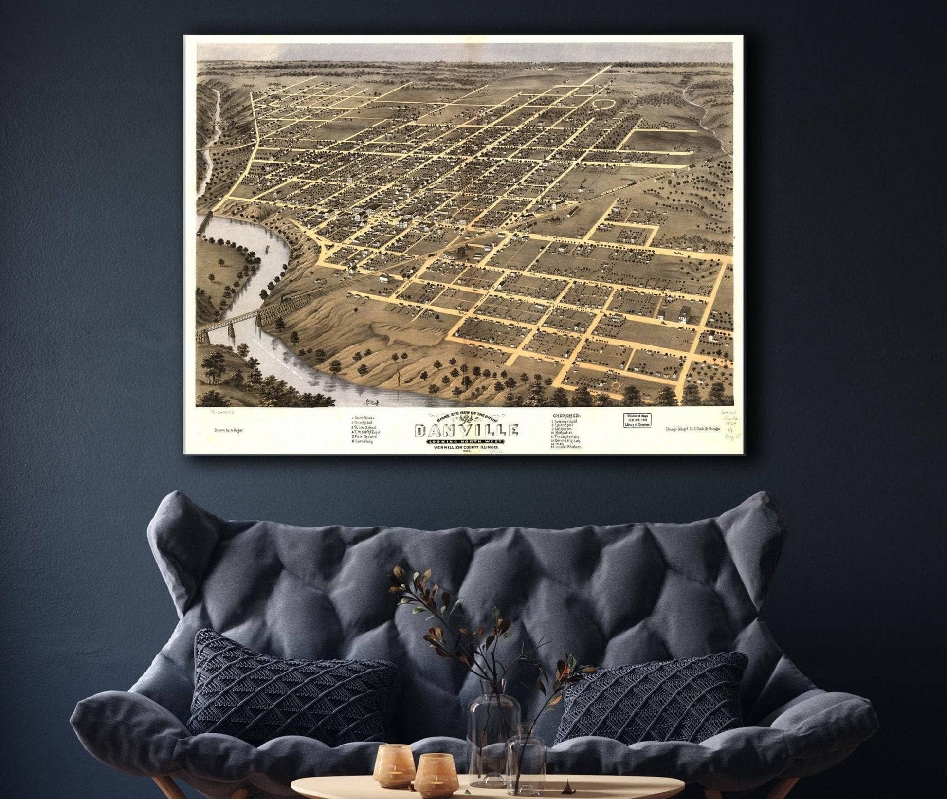 Birds Eye View Of The City Of Danville Vermillion County Illinois 1869 State of Illinois