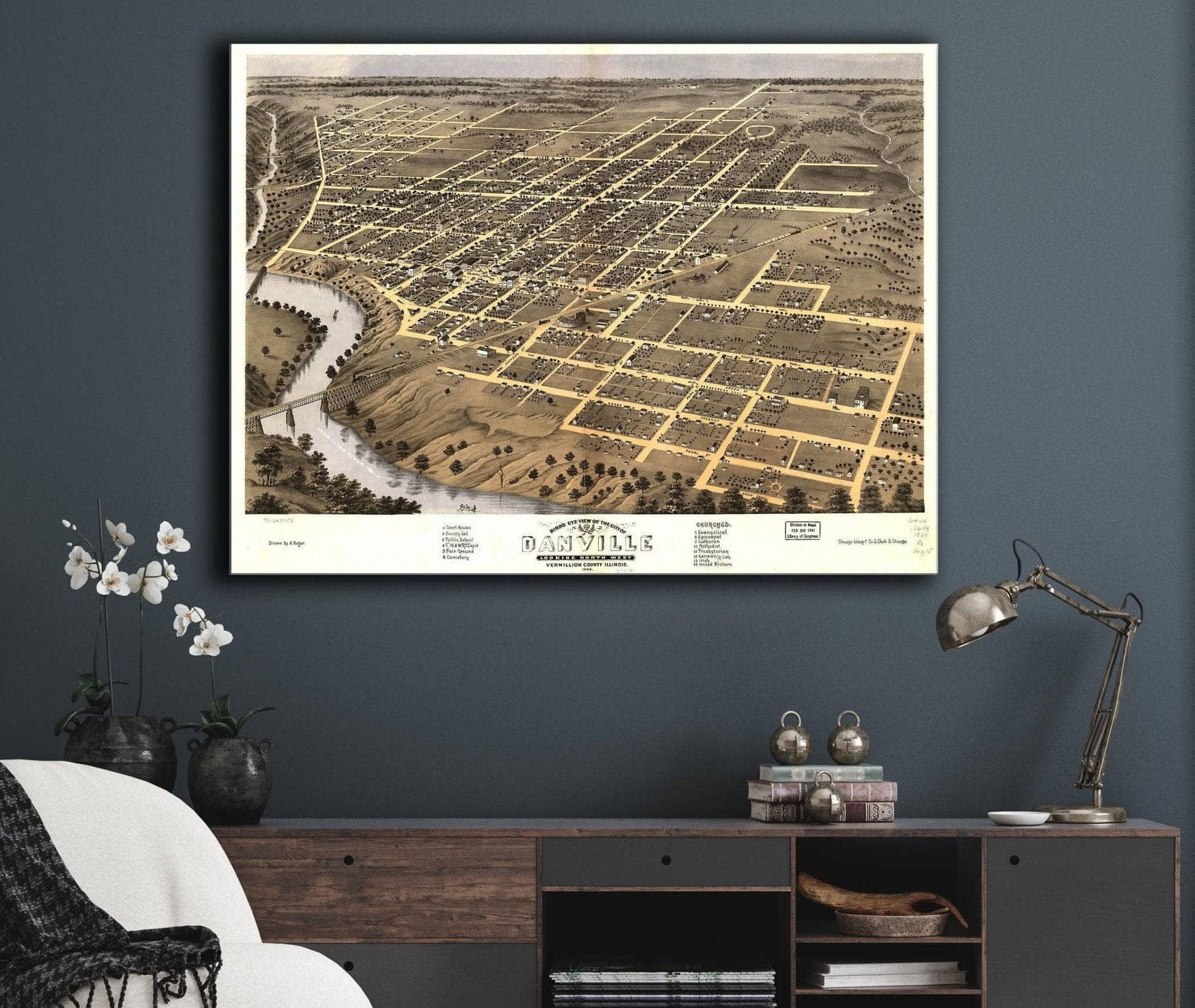 Birds Eye View Of The City Of Danville Vermillion County Illinois 1869 State of Illinois