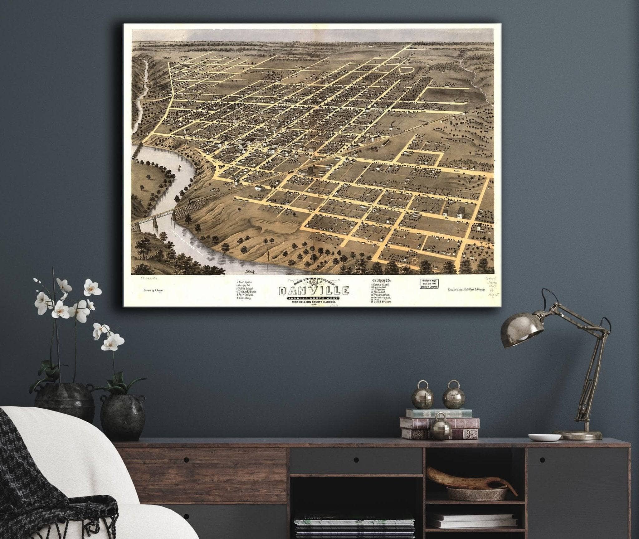 Birds Eye View Of The City Of Danville Vermillion County Illinois 1869 State of Illinois