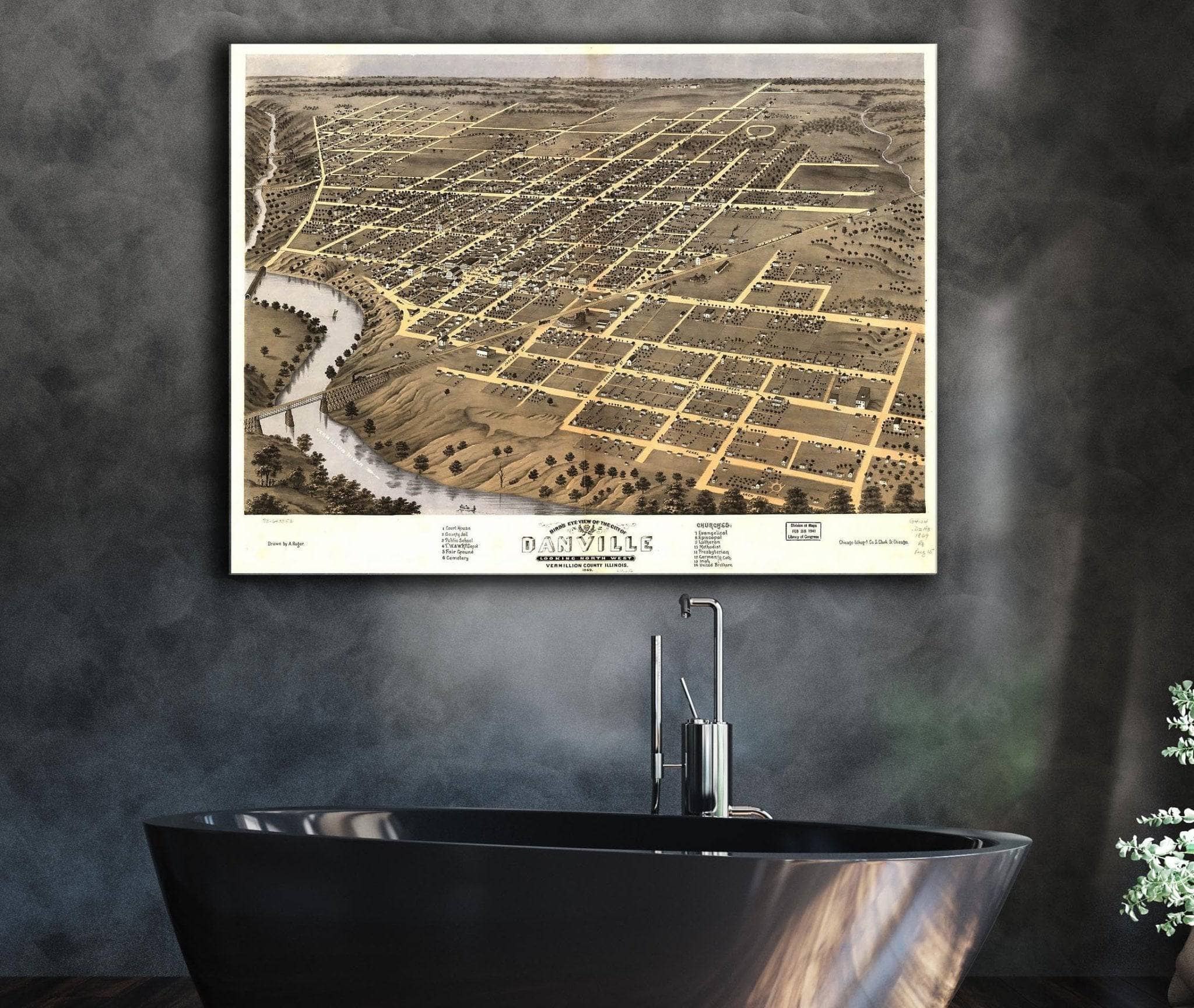 Birds Eye View Of The City Of Danville Vermillion County Illinois 1869 State of Illinois