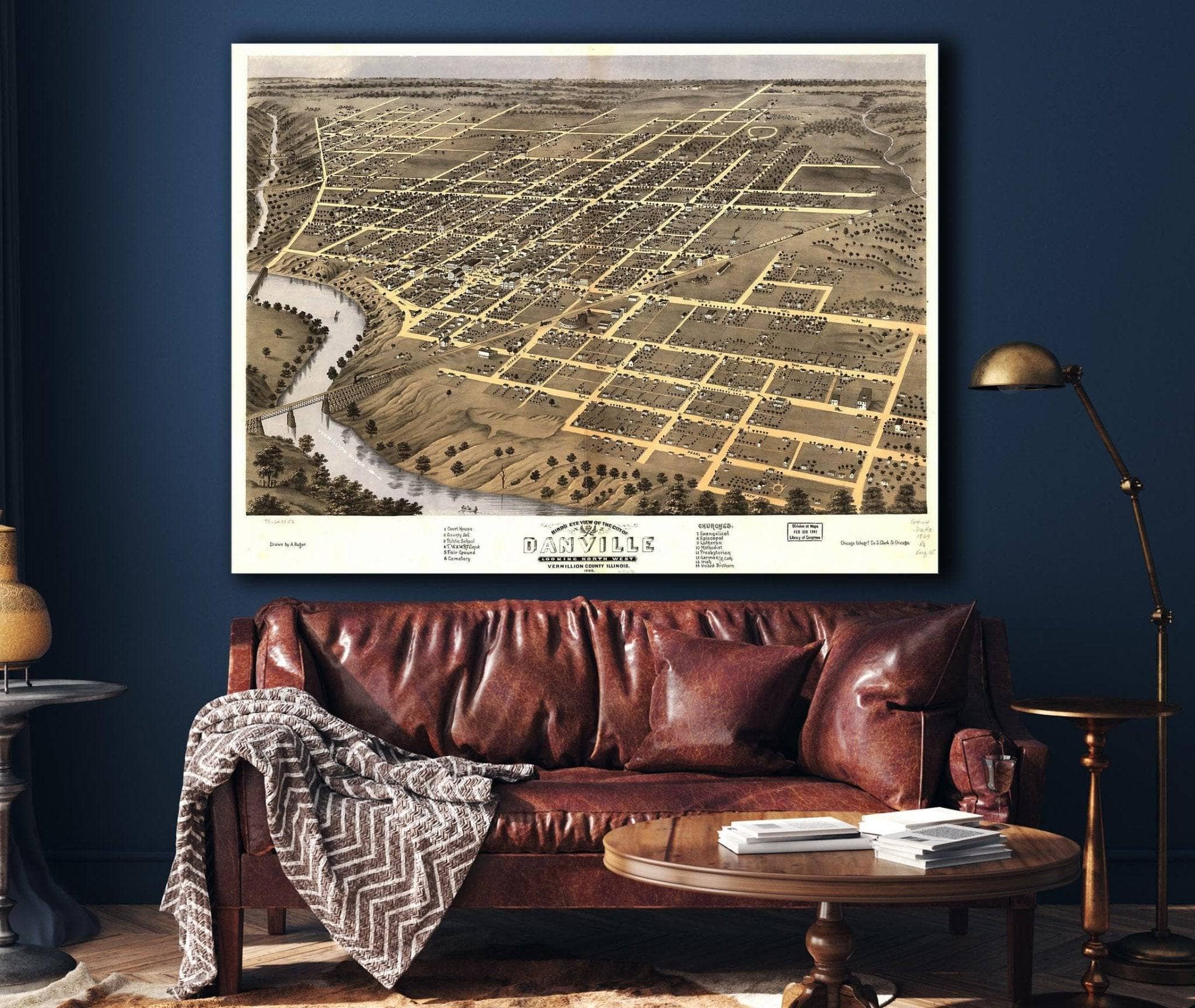 Birds Eye View Of The City Of Danville Vermillion County Illinois 1869 State of Illinois