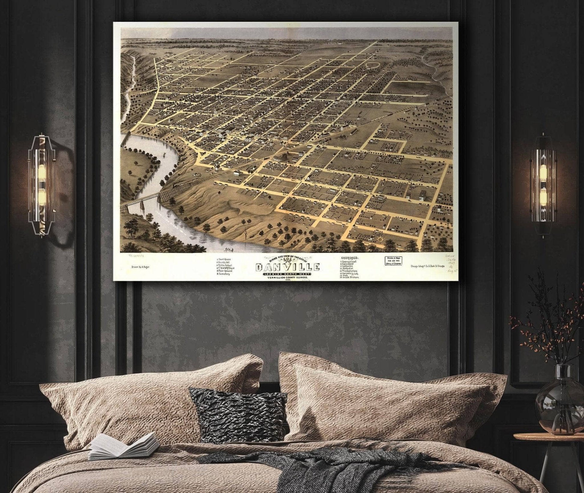 Birds Eye View Of The City Of Danville Vermillion County Illinois 1869 State of Illinois