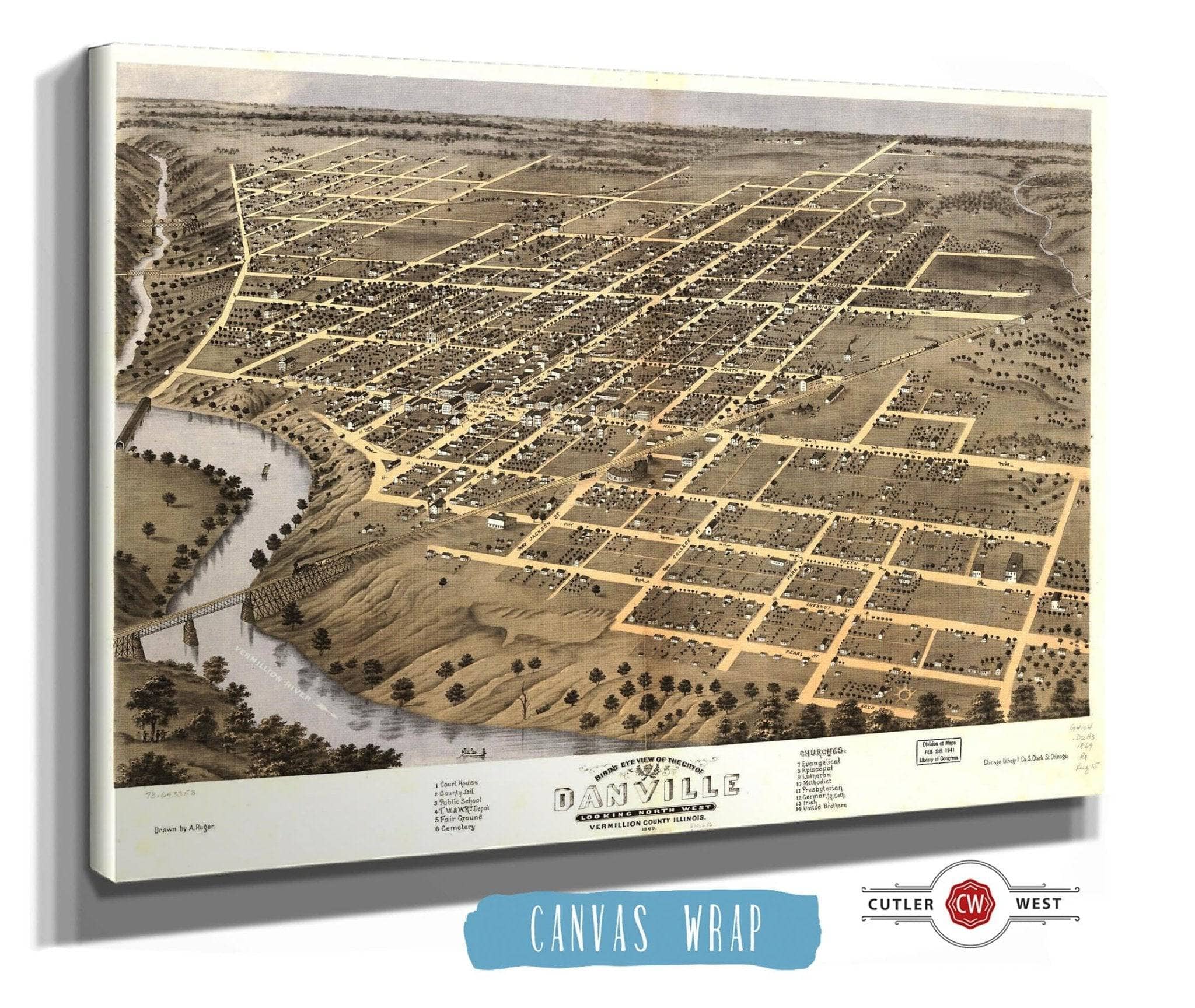 Birds Eye View Of The City Of Danville Vermillion County Illinois 1869 State of Illinois