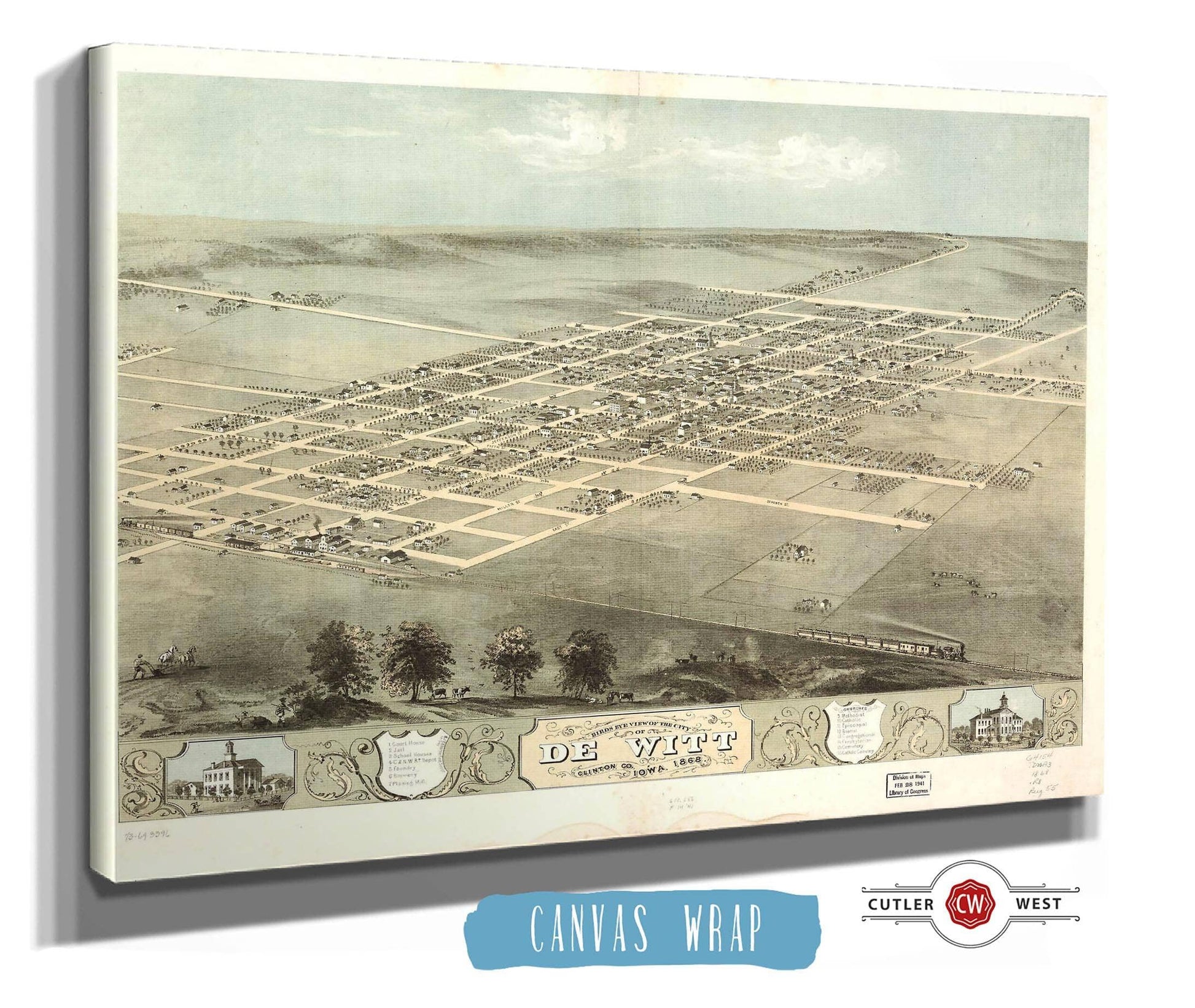 Birds Eye View Of The City Of De Witt Clinton Co Iowa 1868 State of Iowa