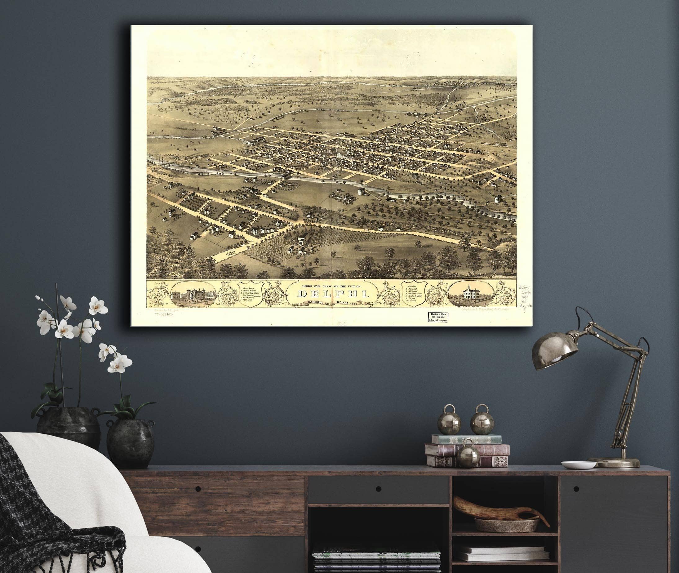 Birds Eye View Of The City Of Delphi Carroll Co Indiana 1868 State of Indiana
