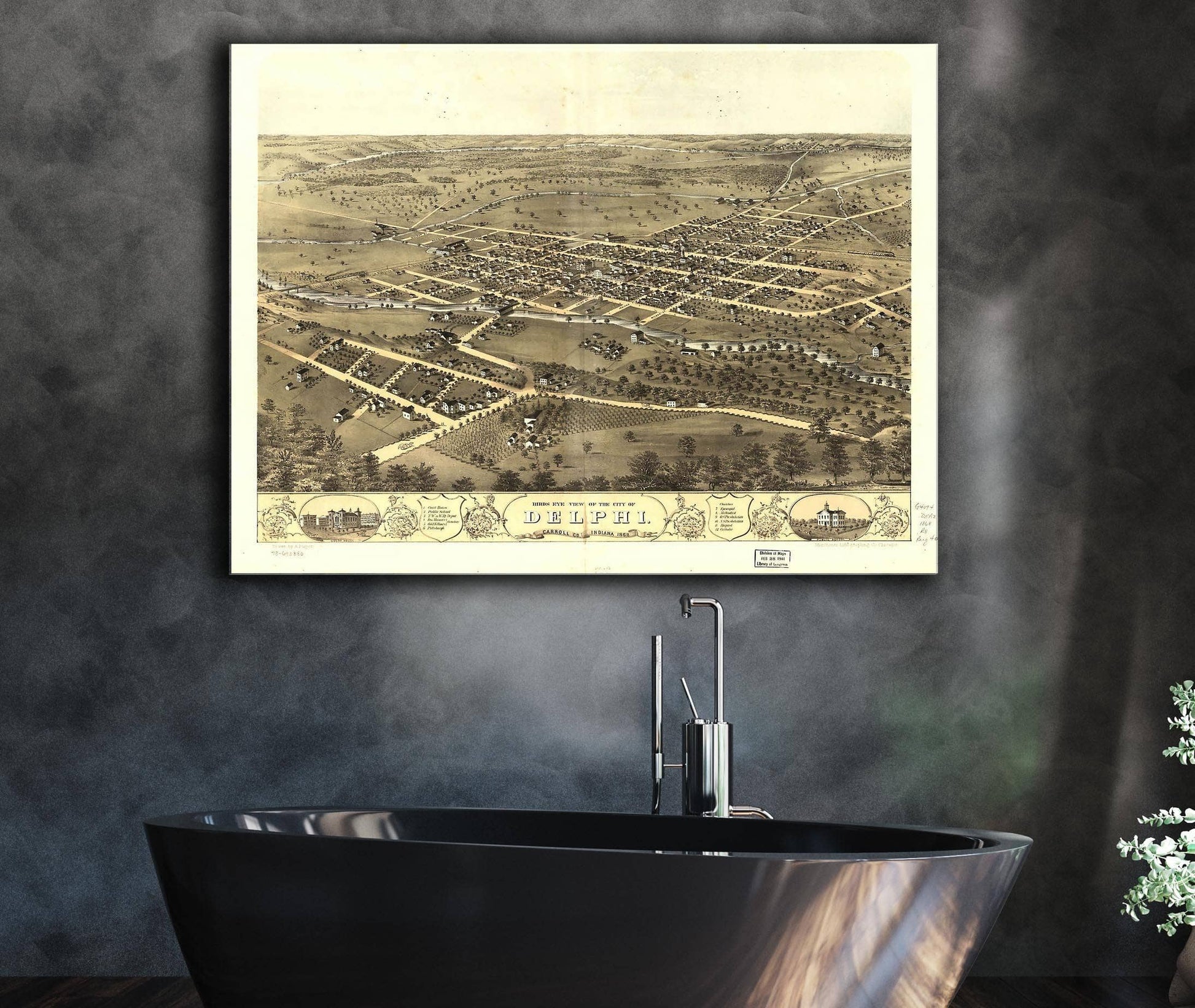 Birds Eye View Of The City Of Delphi Carroll Co Indiana 1868 State of Indiana
