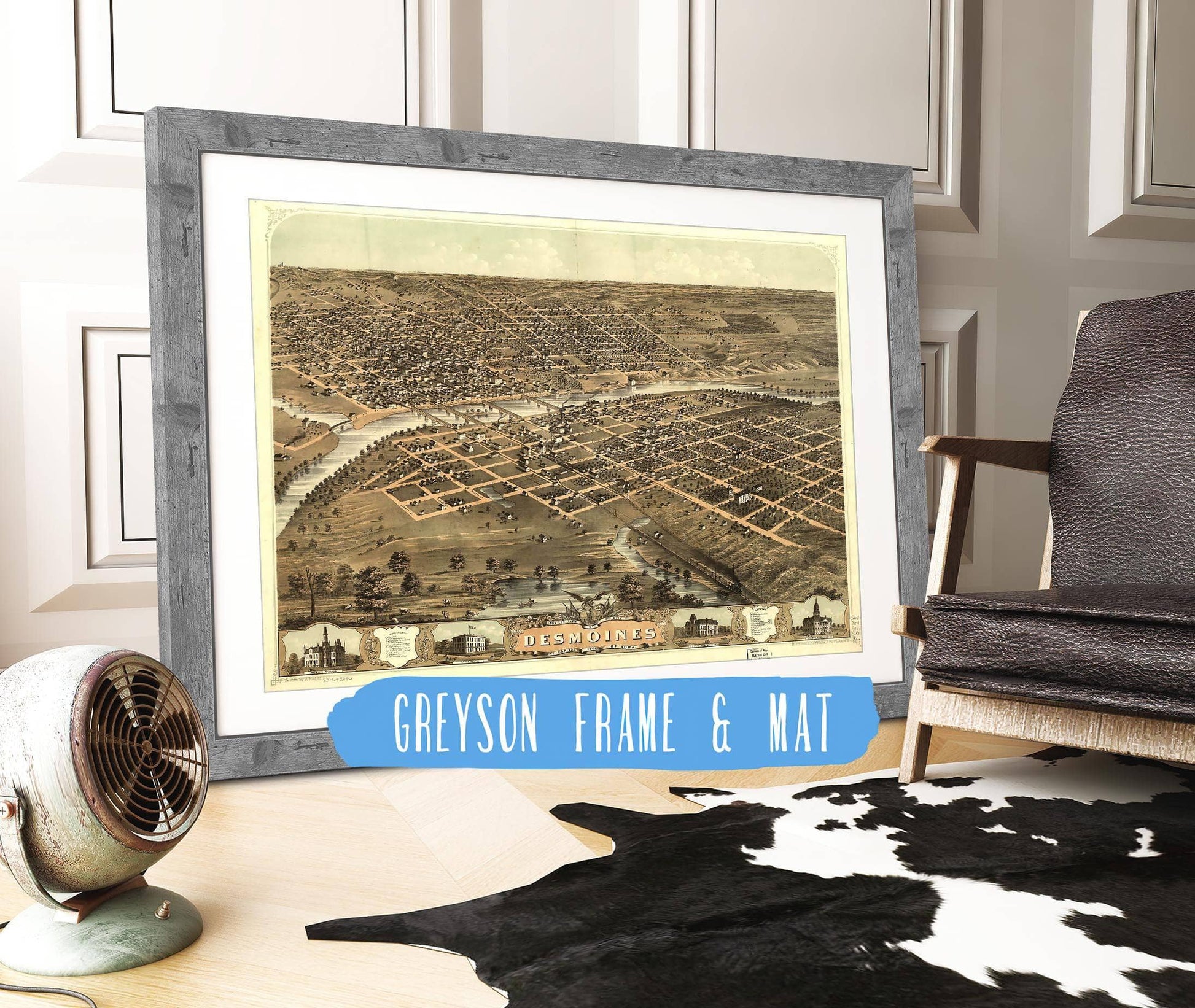 Birds Eye View Of The City Of Des Moines The Capital Of Iowa 1868 State of Iowa