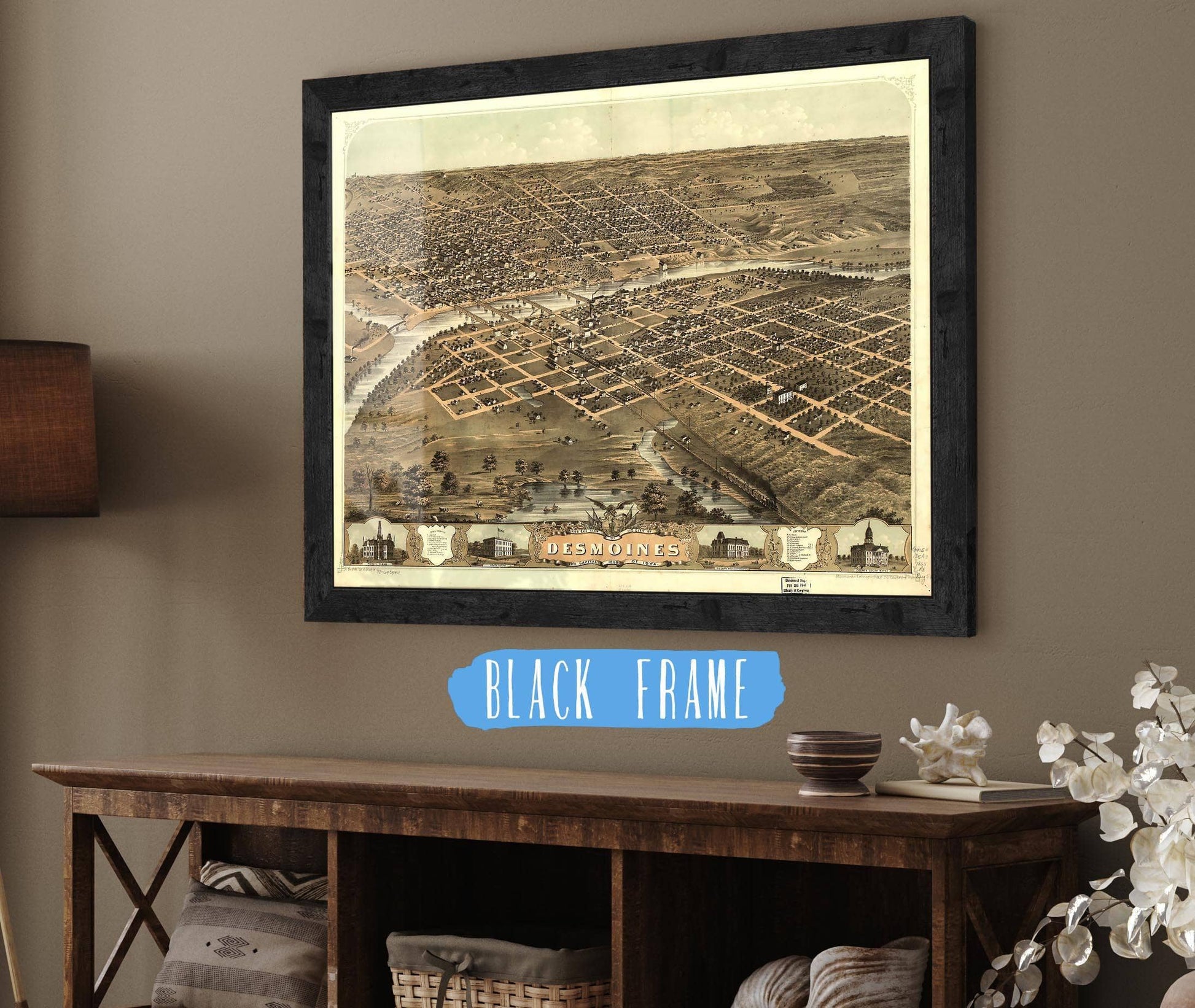 Birds Eye View Of The City Of Des Moines The Capital Of Iowa 1868 State of Iowa