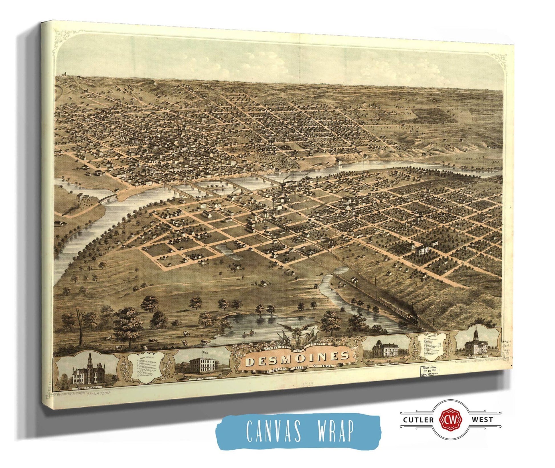 Birds Eye View Of The City Of Des Moines The Capital Of Iowa 1868 State of Iowa