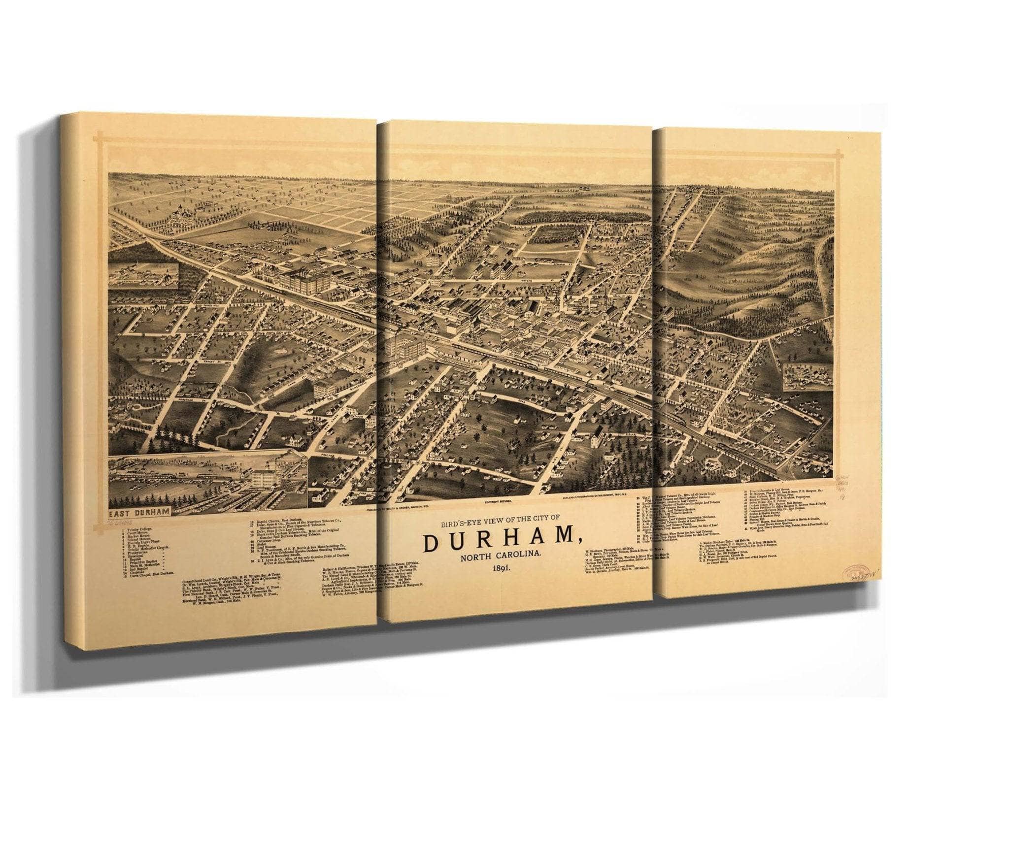 Birds Eye View Of The City Of Durham North Carolina 1891  State Of North Carolina