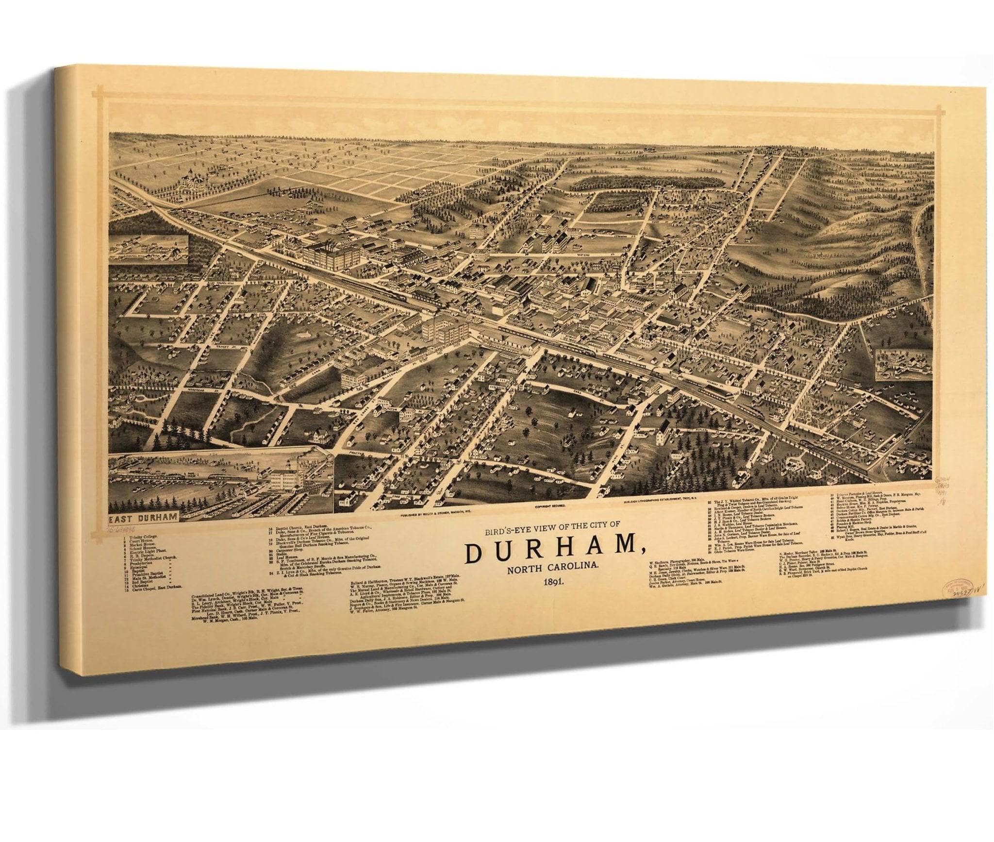 Birds Eye View Of The City Of Durham North Carolina 1891  State Of North Carolina