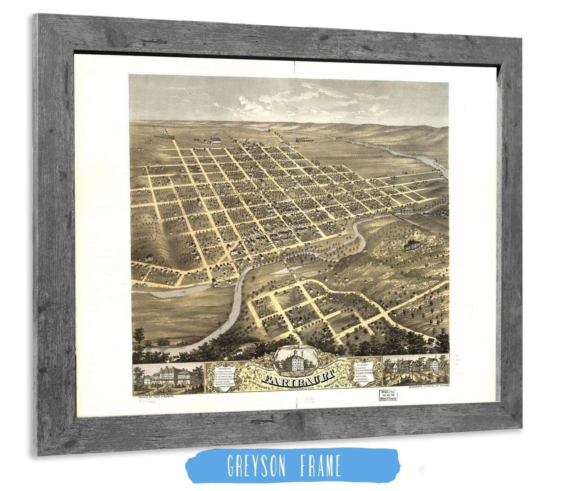 Birds Eye View Of The City Of Faribault Rice County Minnesota 1869 State of Minnesota