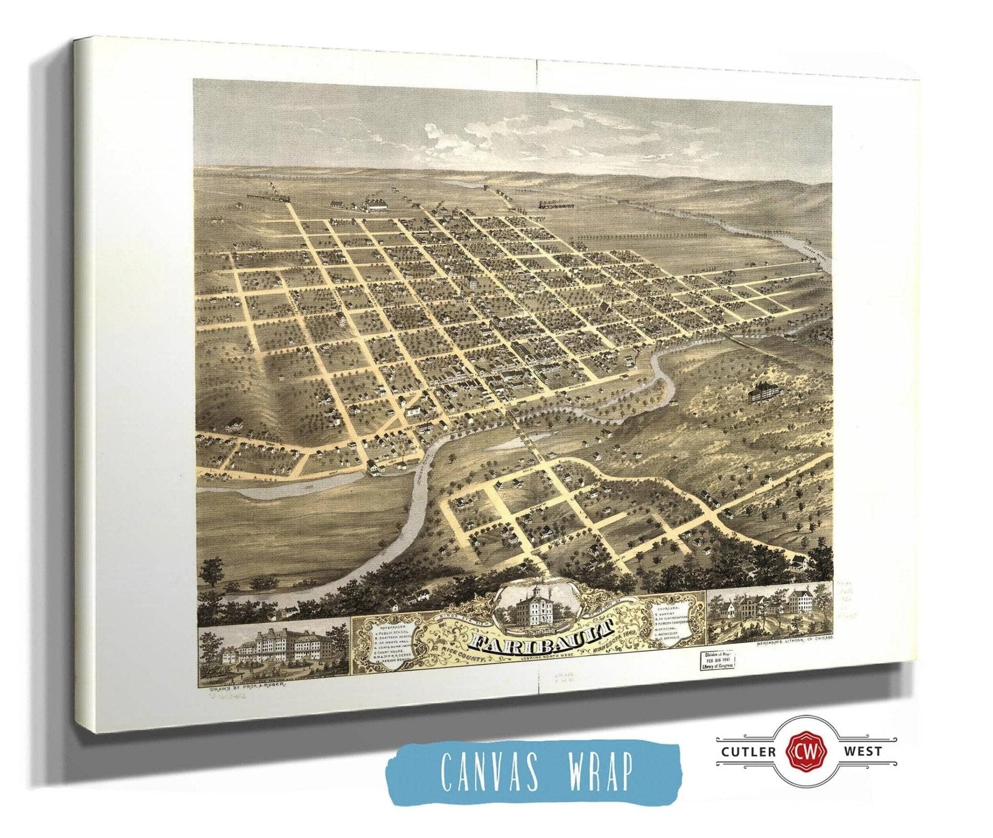 Birds Eye View Of The City Of Faribault Rice County Minnesota 1869 State of Minnesota