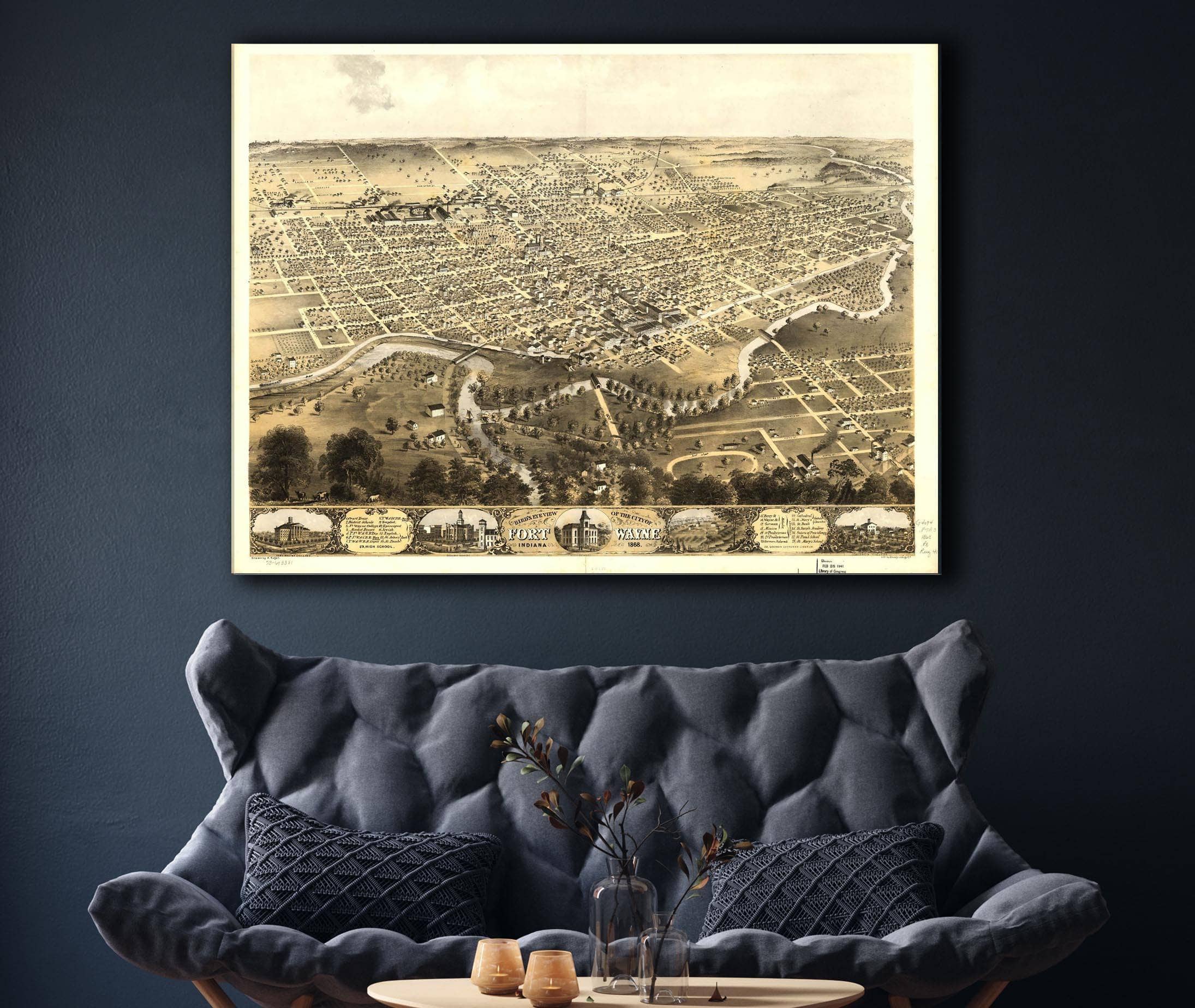 Birds Eye View Of The City Of Fort Wayne Indiana 1868 State of Indiana