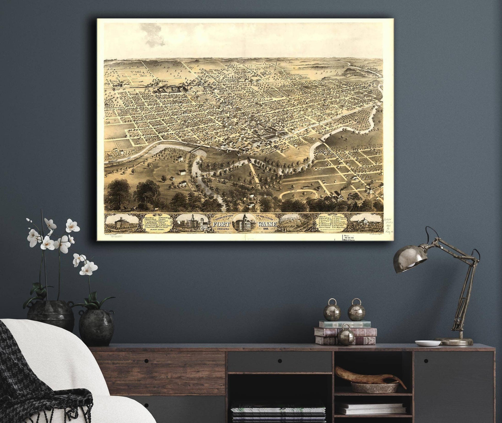 Birds Eye View Of The City Of Fort Wayne Indiana 1868 State of Indiana