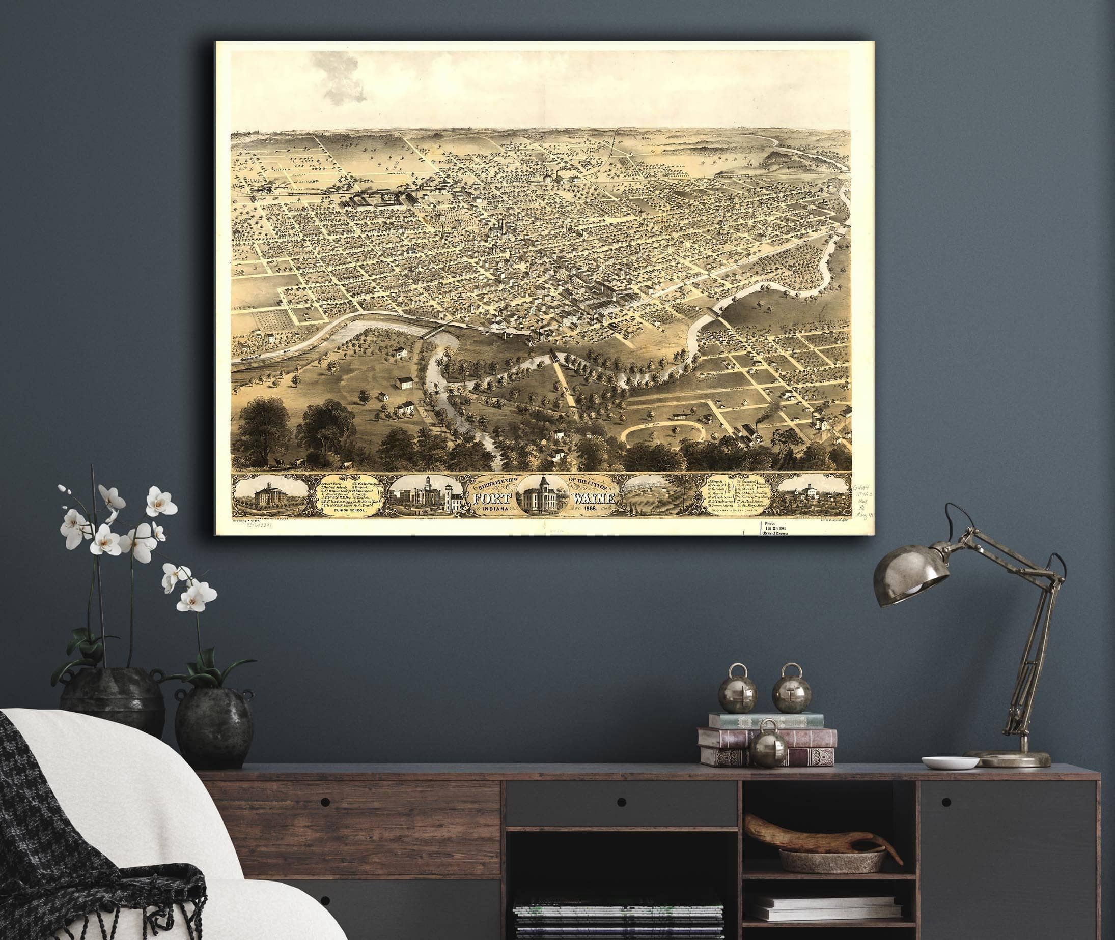 Birds Eye View Of The City Of Fort Wayne Indiana 1868 State of Indiana