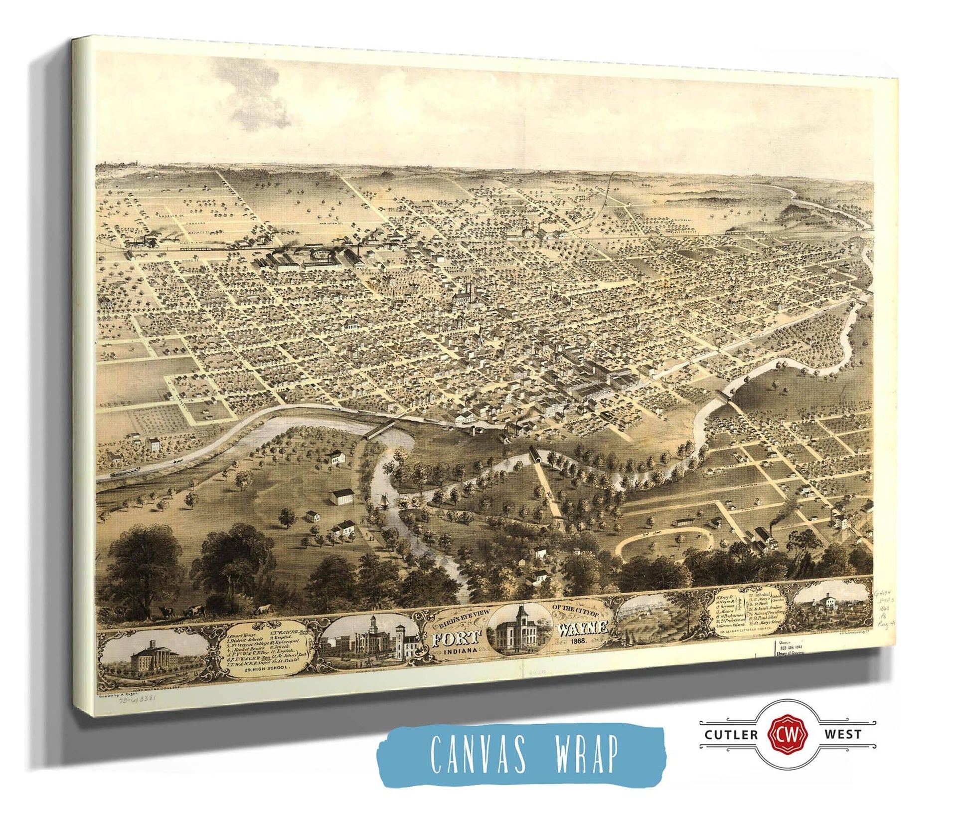Birds Eye View Of The City Of Fort Wayne Indiana 1868 State of Indiana