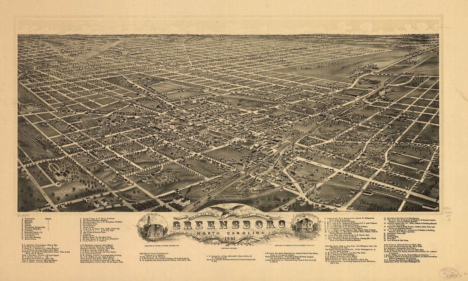 Birds Eye View Of The City Of Greensboro North Carolina 1891  State Of North Carolina