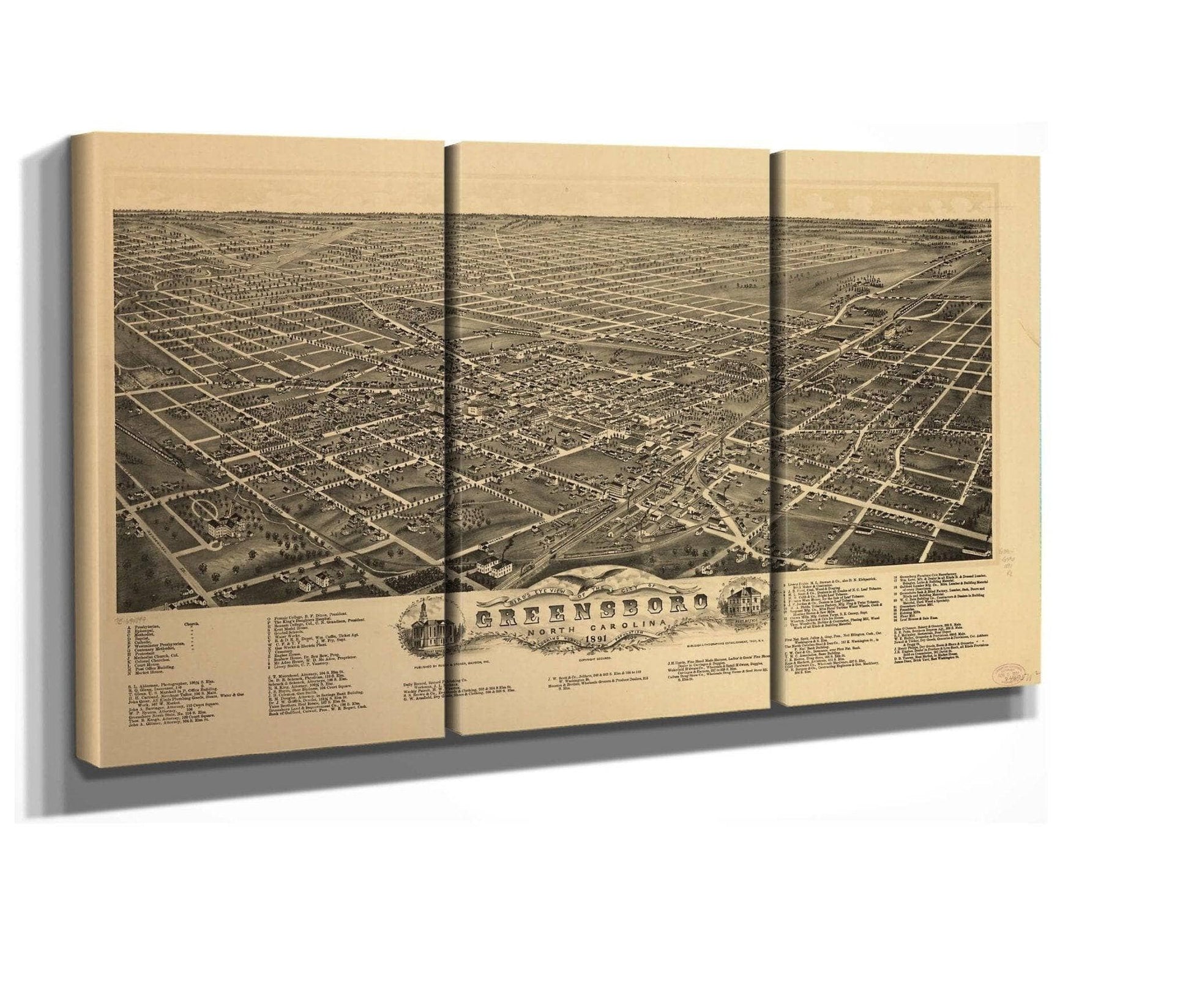 Birds Eye View Of The City Of Greensboro North Carolina 1891  State Of North Carolina