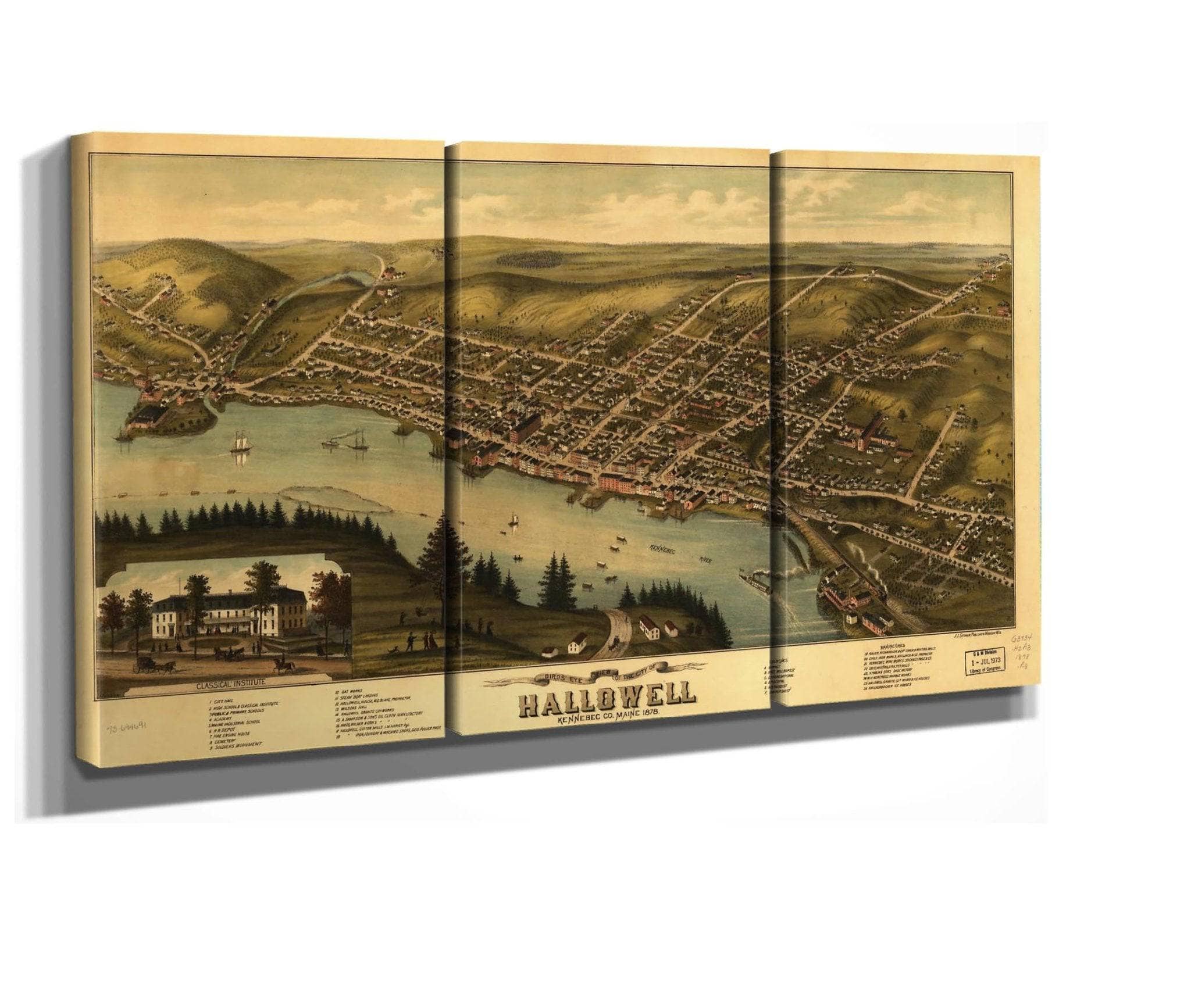 Birds Eye View Of The City Of Hallowell Kennebec Co Maine 1878  State Of Maine