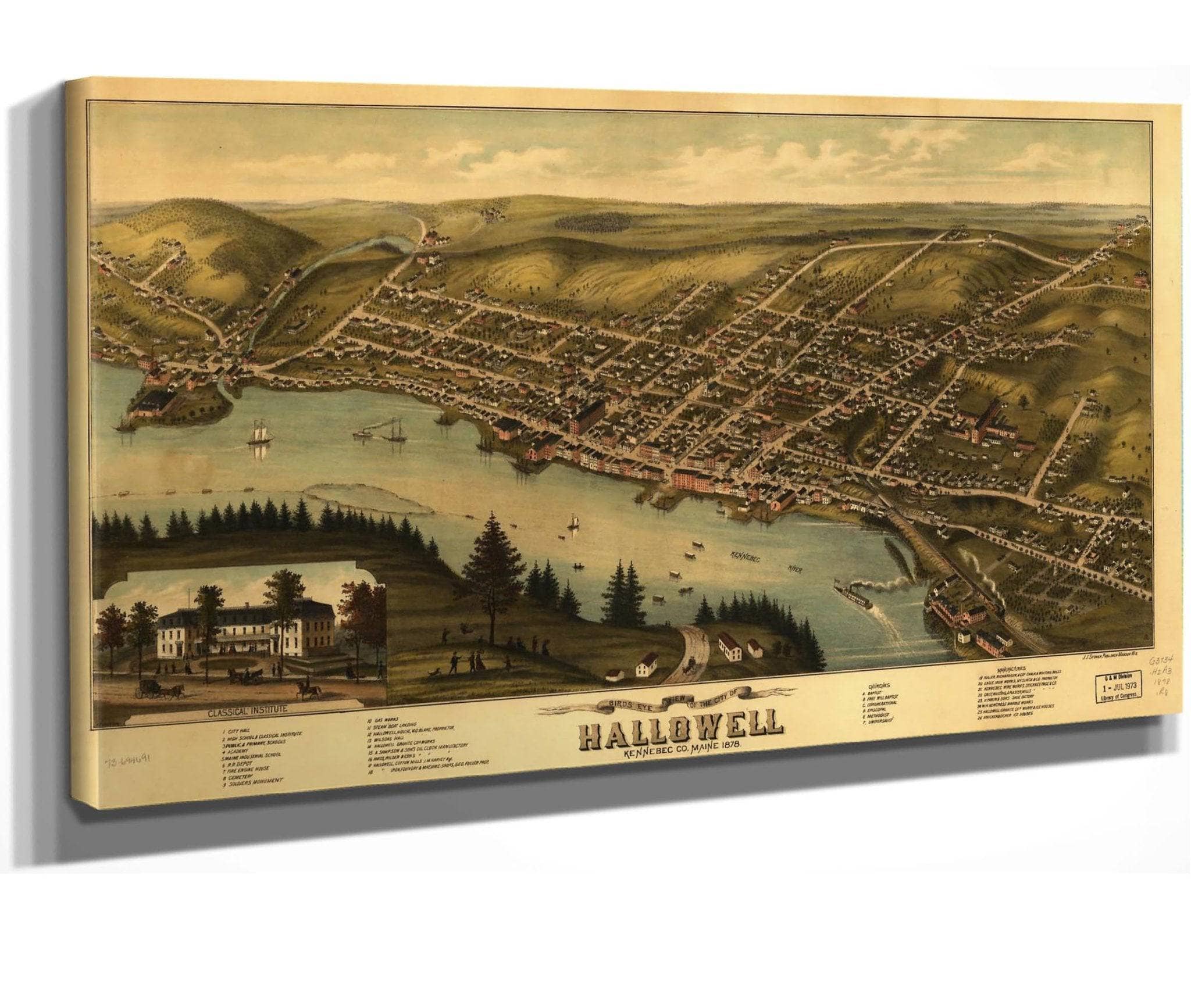 Birds Eye View Of The City Of Hallowell Kennebec Co Maine 1878  State Of Maine