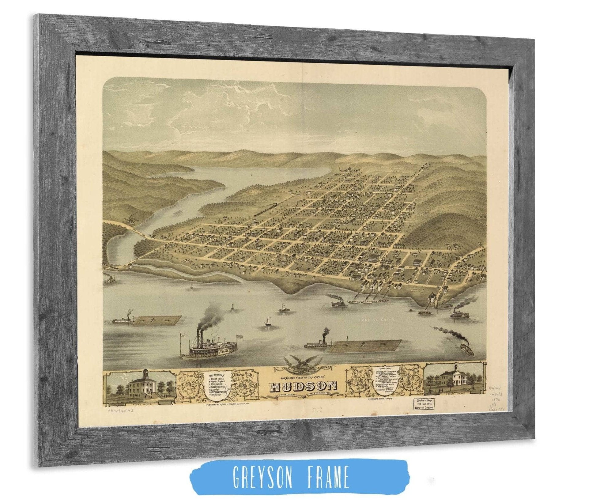 Birds Eye View Of The City Of Hudson St Croix County Wisconsin 1870 State of Wisconsin