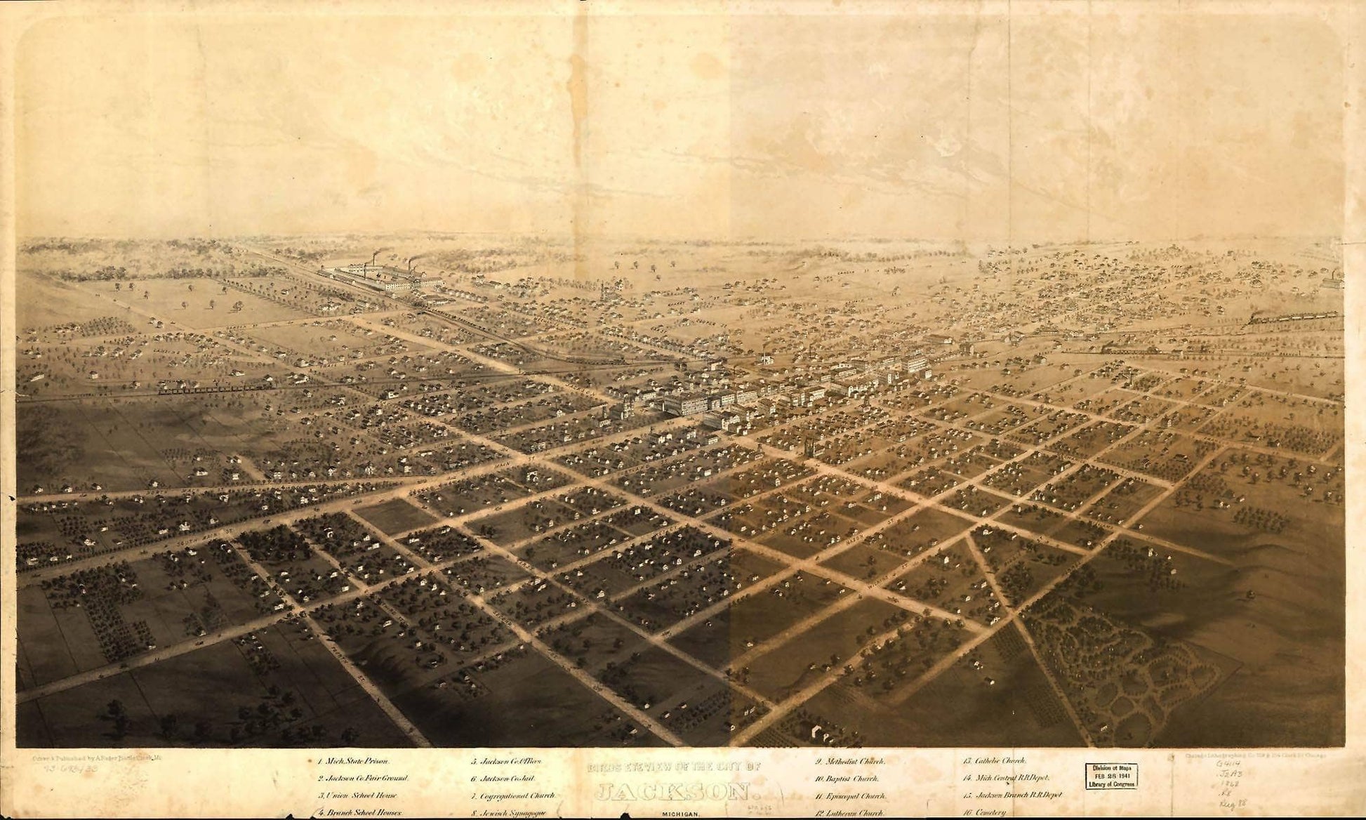 Birds Eye View Of The City Of Jackson Michigan  State Of Michigan