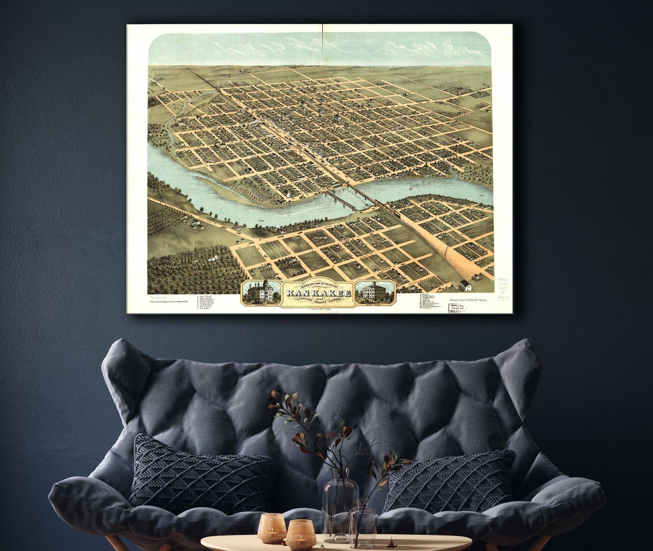 Birds Eye View Of The City Of Kankakee Kankakee County Illinois 1869 State of Illinois