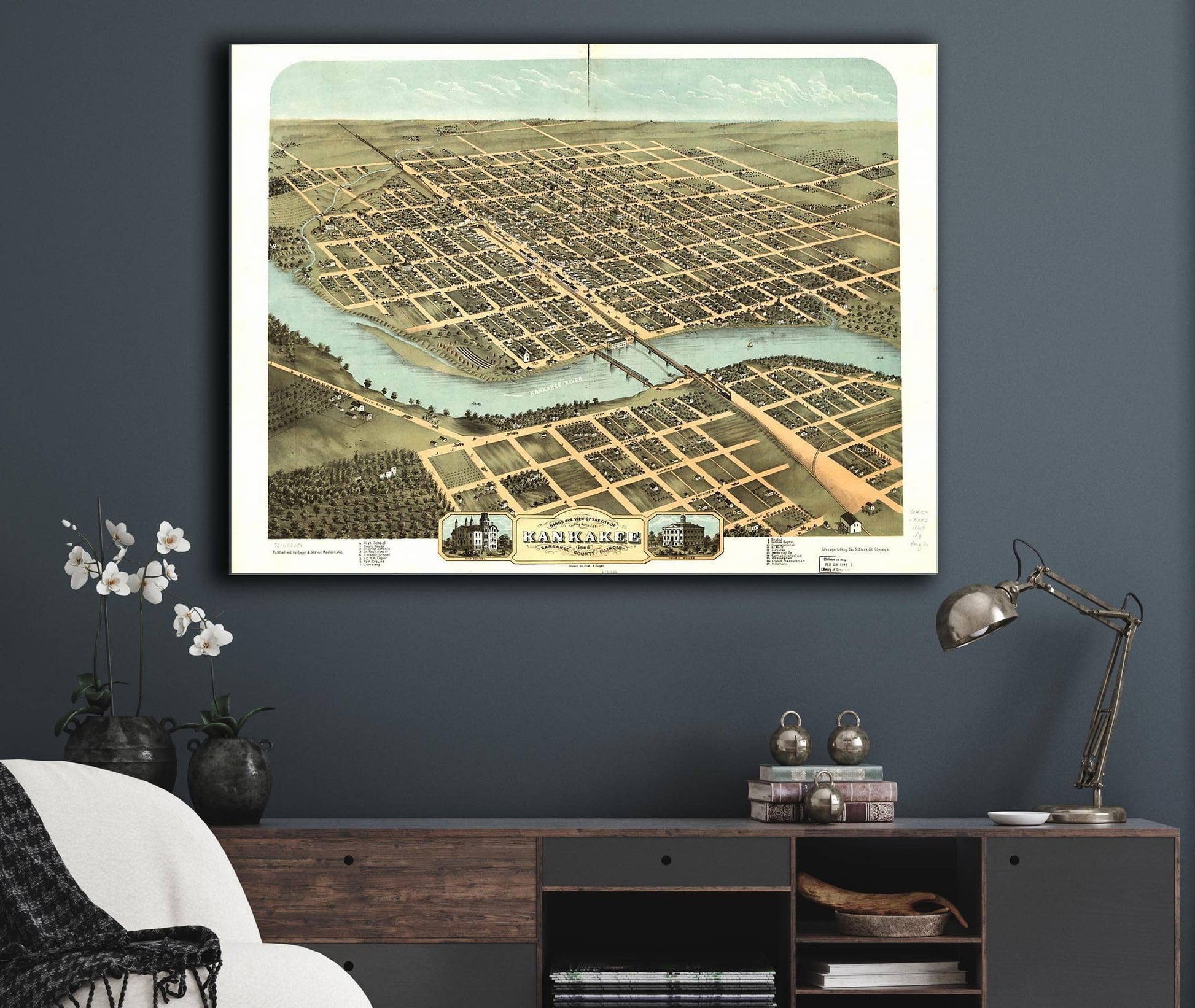 Birds Eye View Of The City Of Kankakee Kankakee County Illinois 1869 State of Illinois