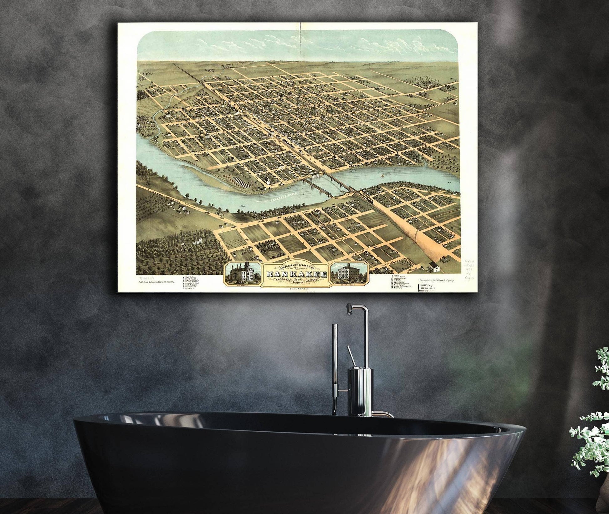 Birds Eye View Of The City Of Kankakee Kankakee County Illinois 1869 State of Illinois