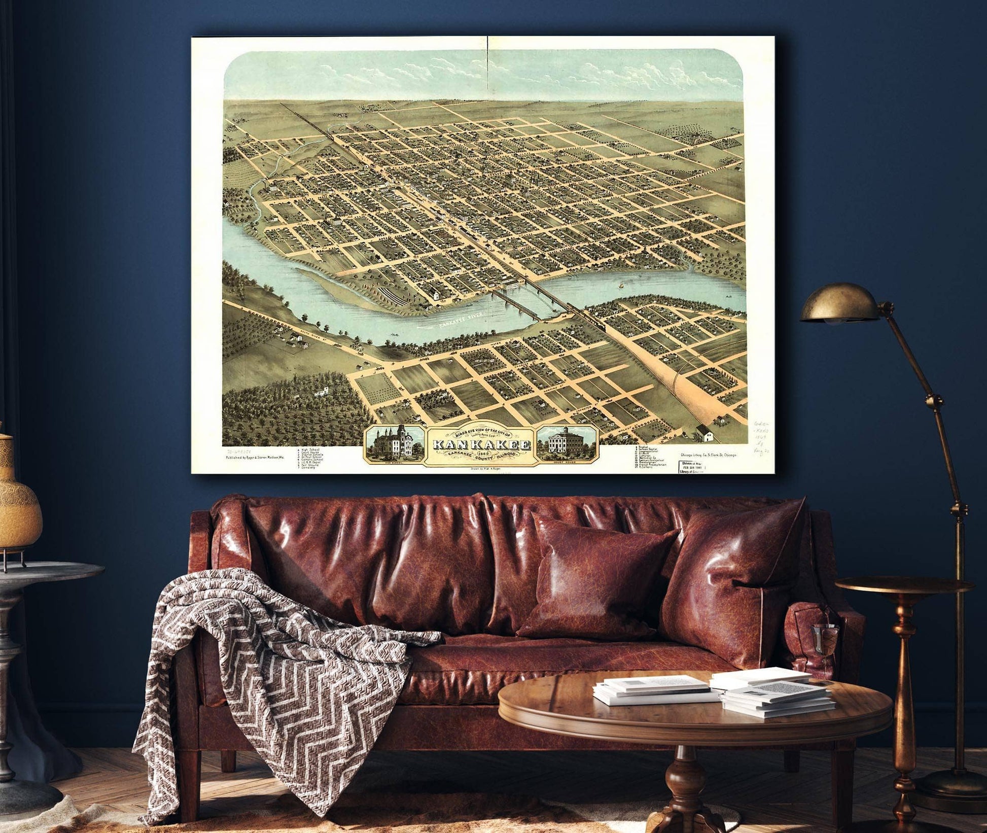 Birds Eye View Of The City Of Kankakee Kankakee County Illinois 1869 State of Illinois