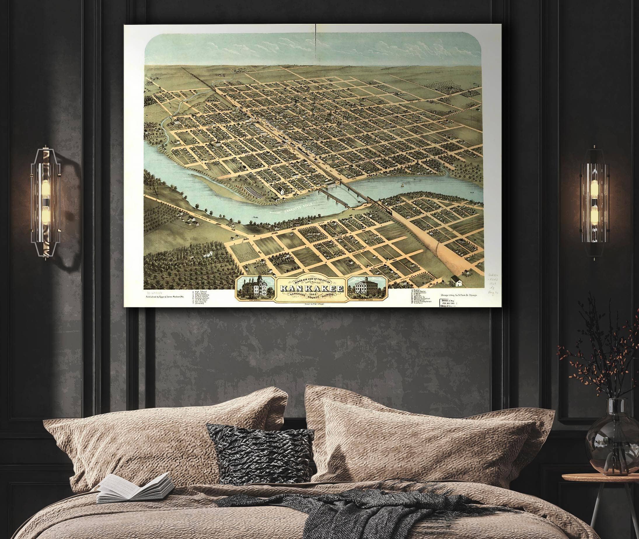 Birds Eye View Of The City Of Kankakee Kankakee County Illinois 1869 State of Illinois
