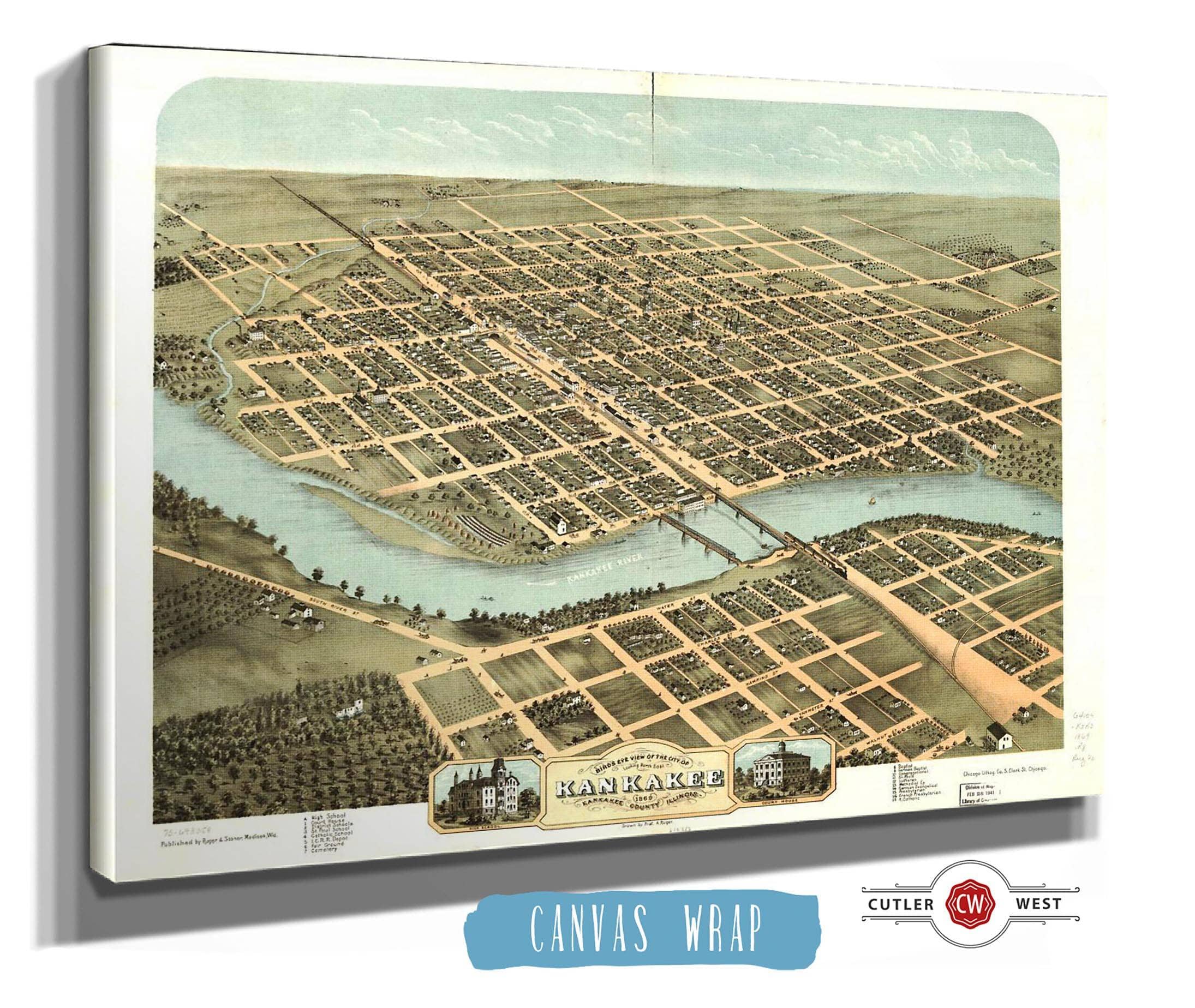 Birds Eye View Of The City Of Kankakee Kankakee County Illinois 1869 State of Illinois