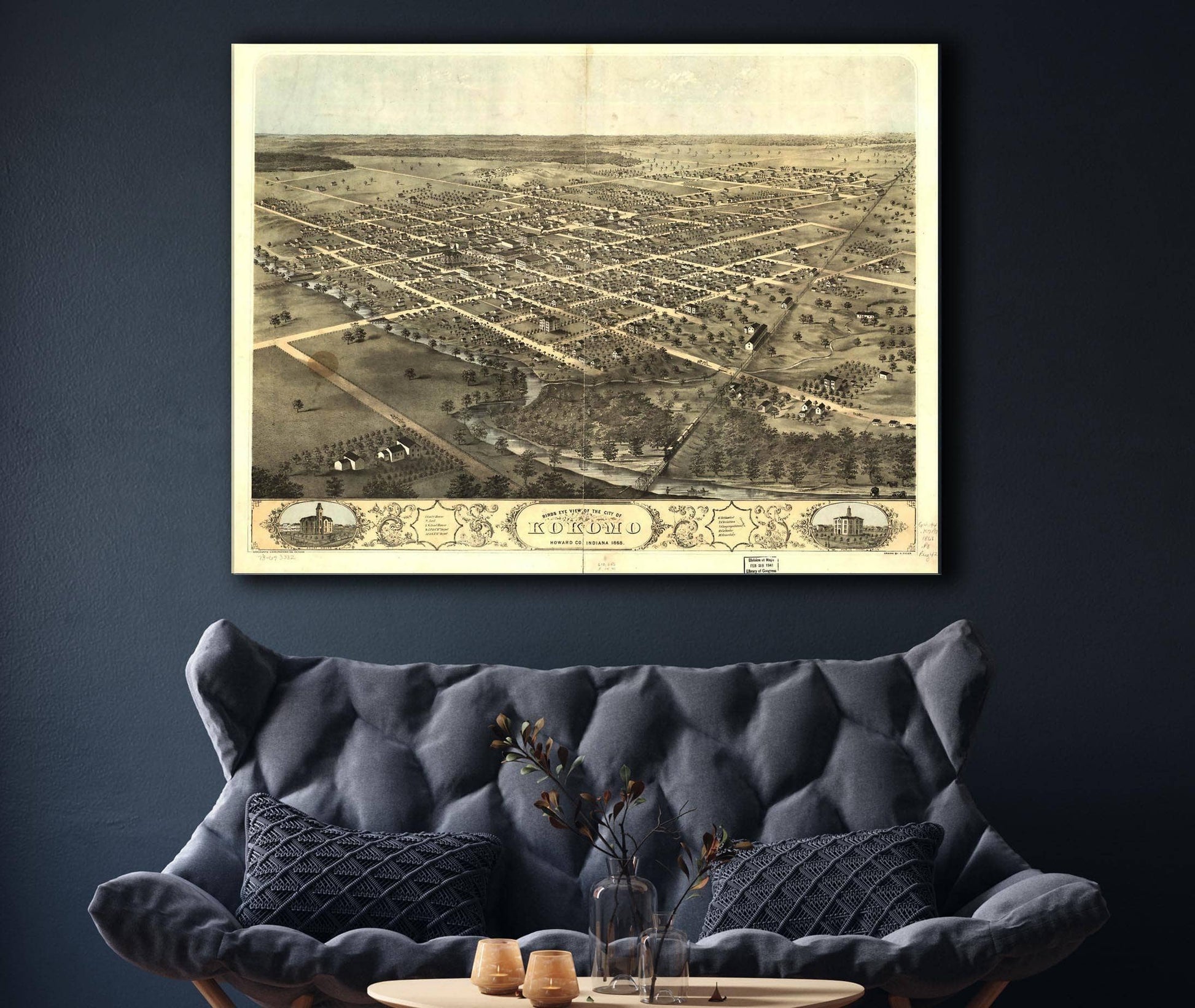 Birds Eye View Of The City Of Kokomo Howard Co Indiana 1868 State of Indiana