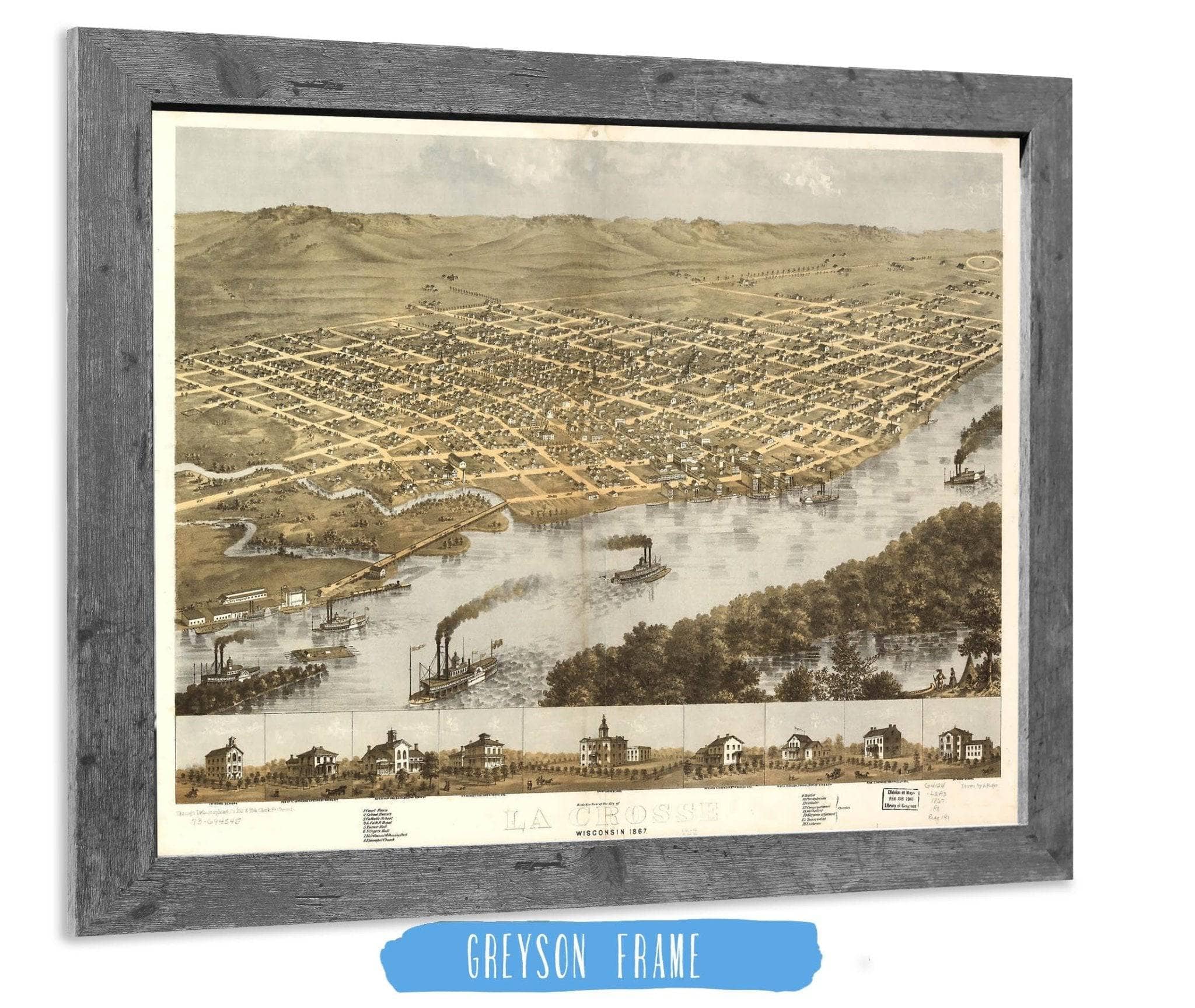 Birds Eye View Of The City Of La Crosse Wisconsin 1867 State of Wisconsin