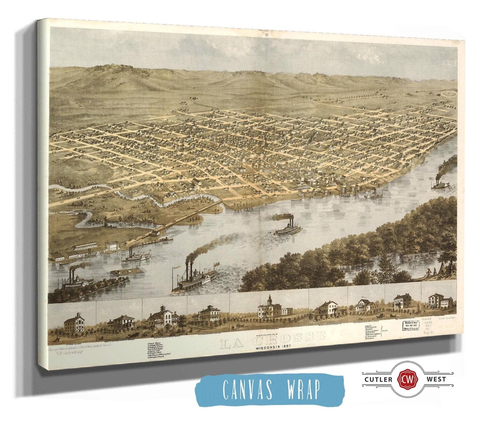 Birds Eye View Of The City Of La Crosse Wisconsin 1867 State of Wisconsin