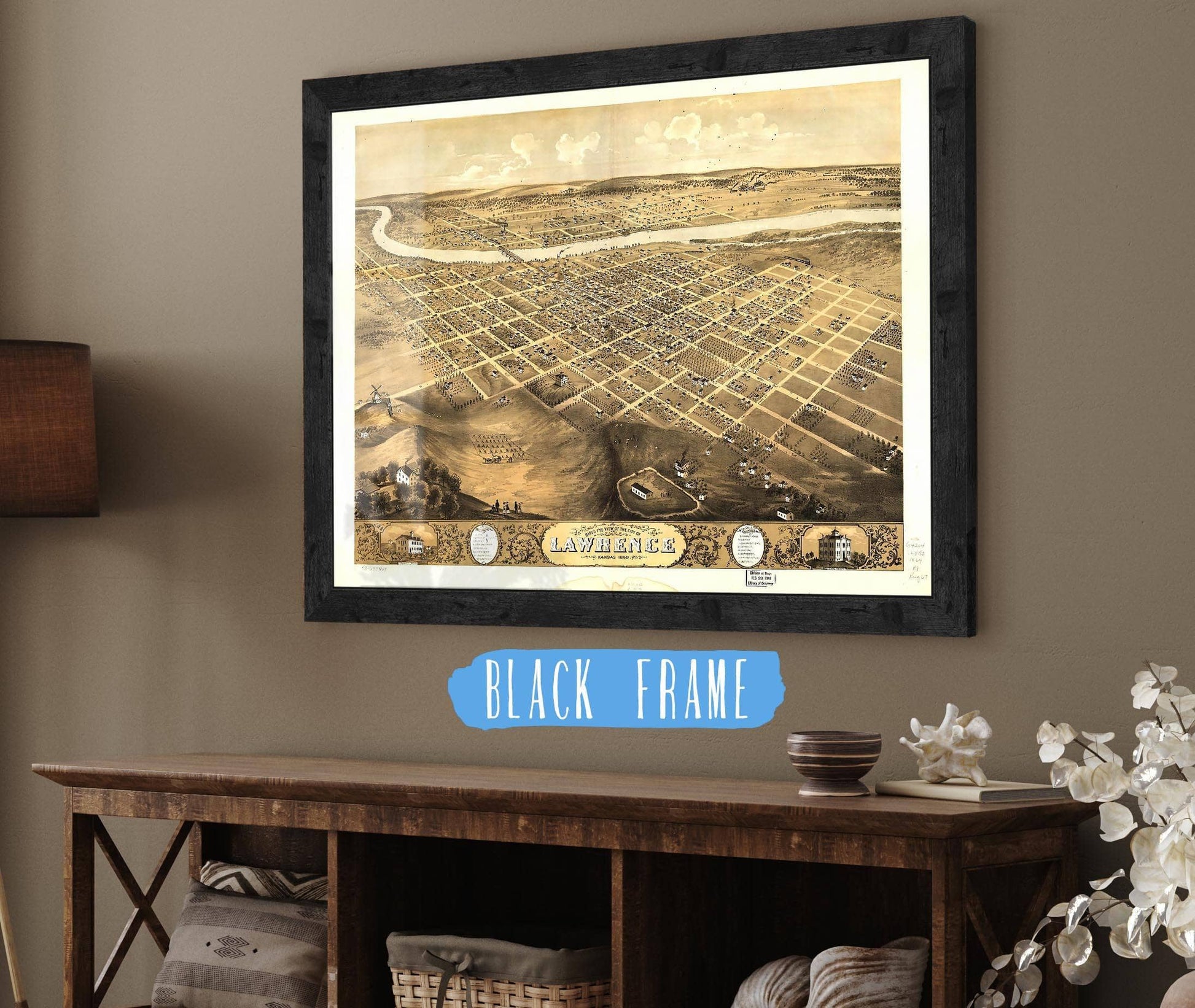 Birds Eye View Of The City Of Lawrence Kansas 1869 State of Kansas