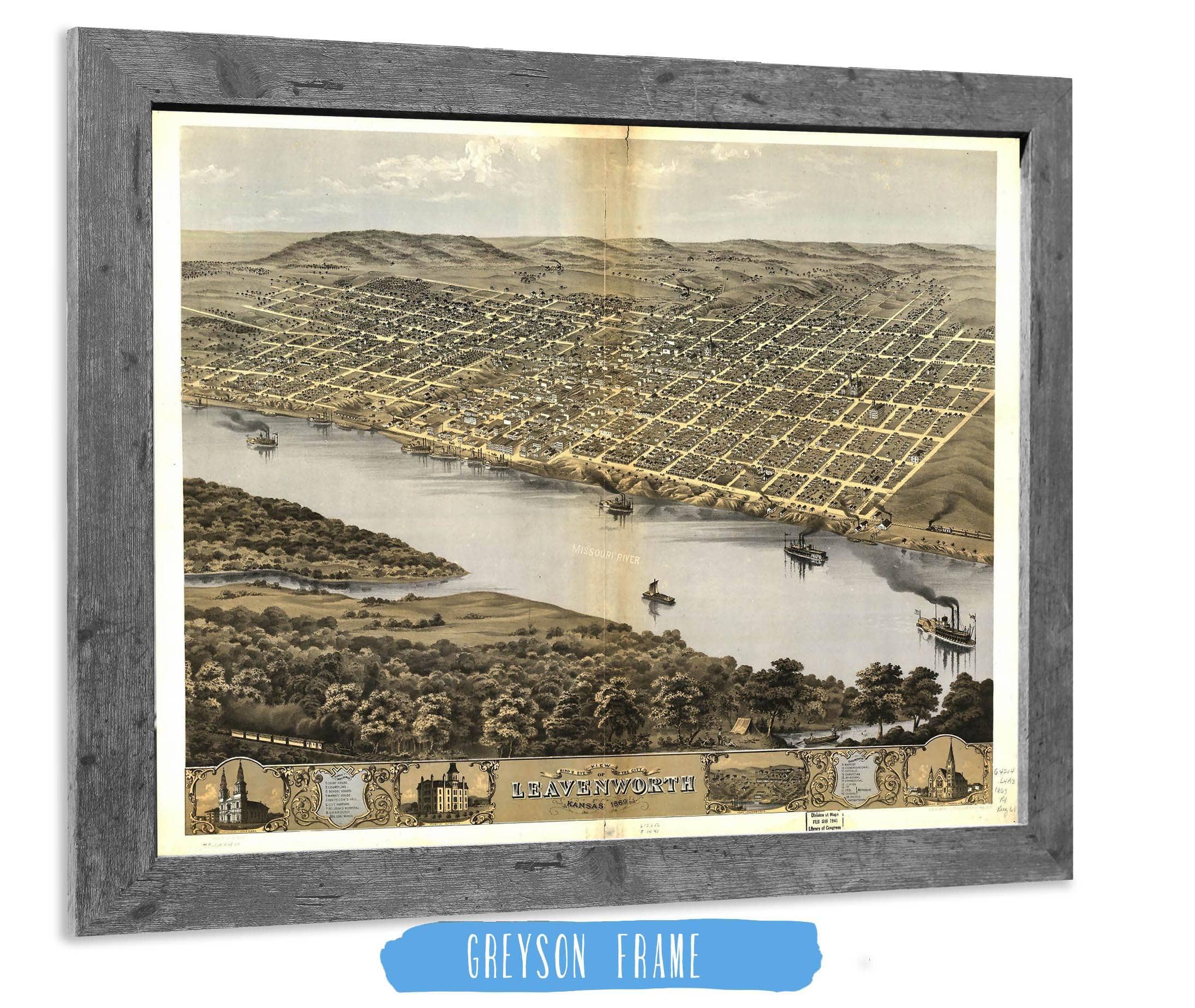 Birds Eye View Of The City Of Leavenworth Kansas 1869 State of Kansas