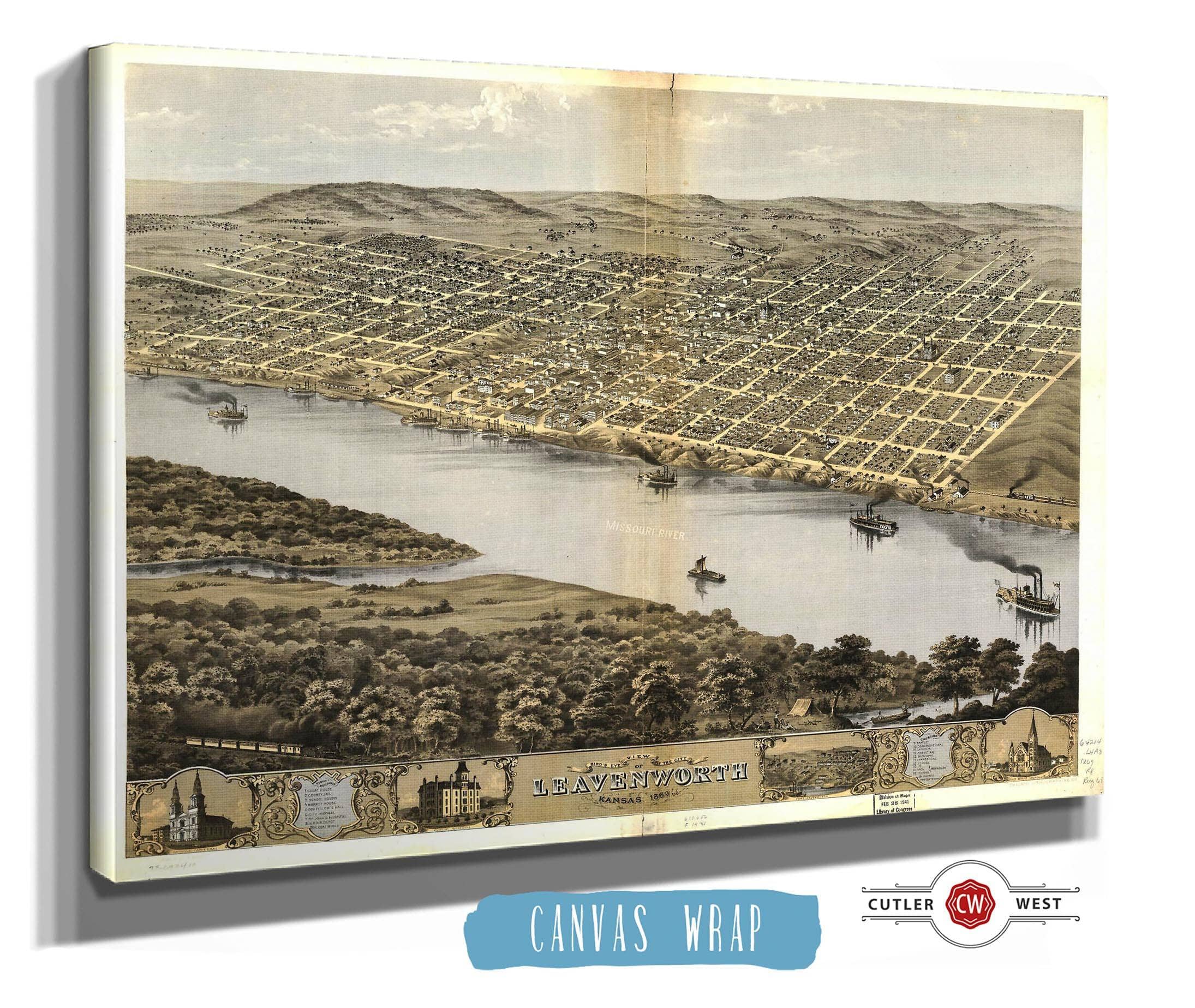 Birds Eye View Of The City Of Leavenworth Kansas 1869 State of Kansas