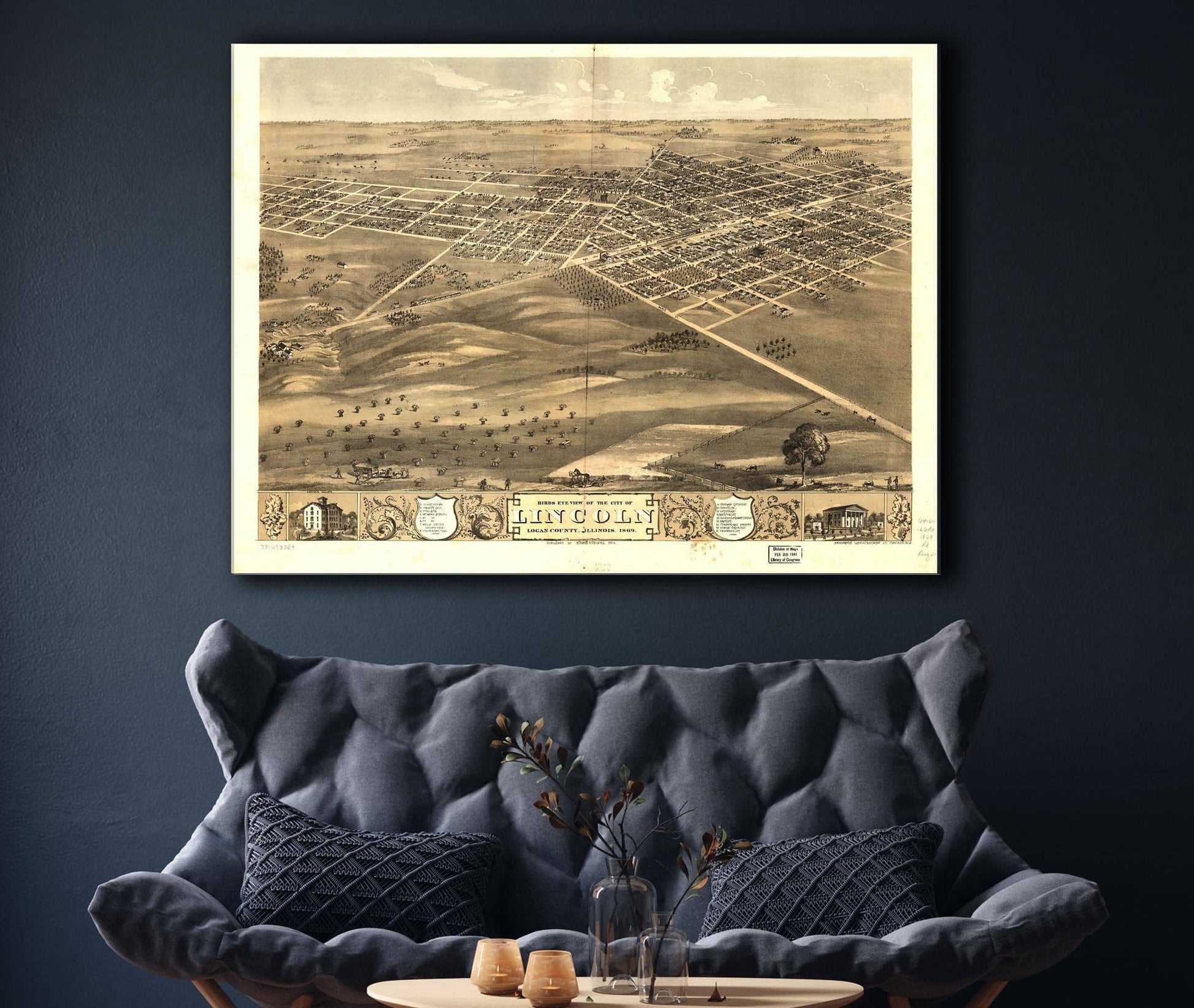 Birds Eye View Of The City Of Lincoln Logan County Illinois 1869 State of Illinois